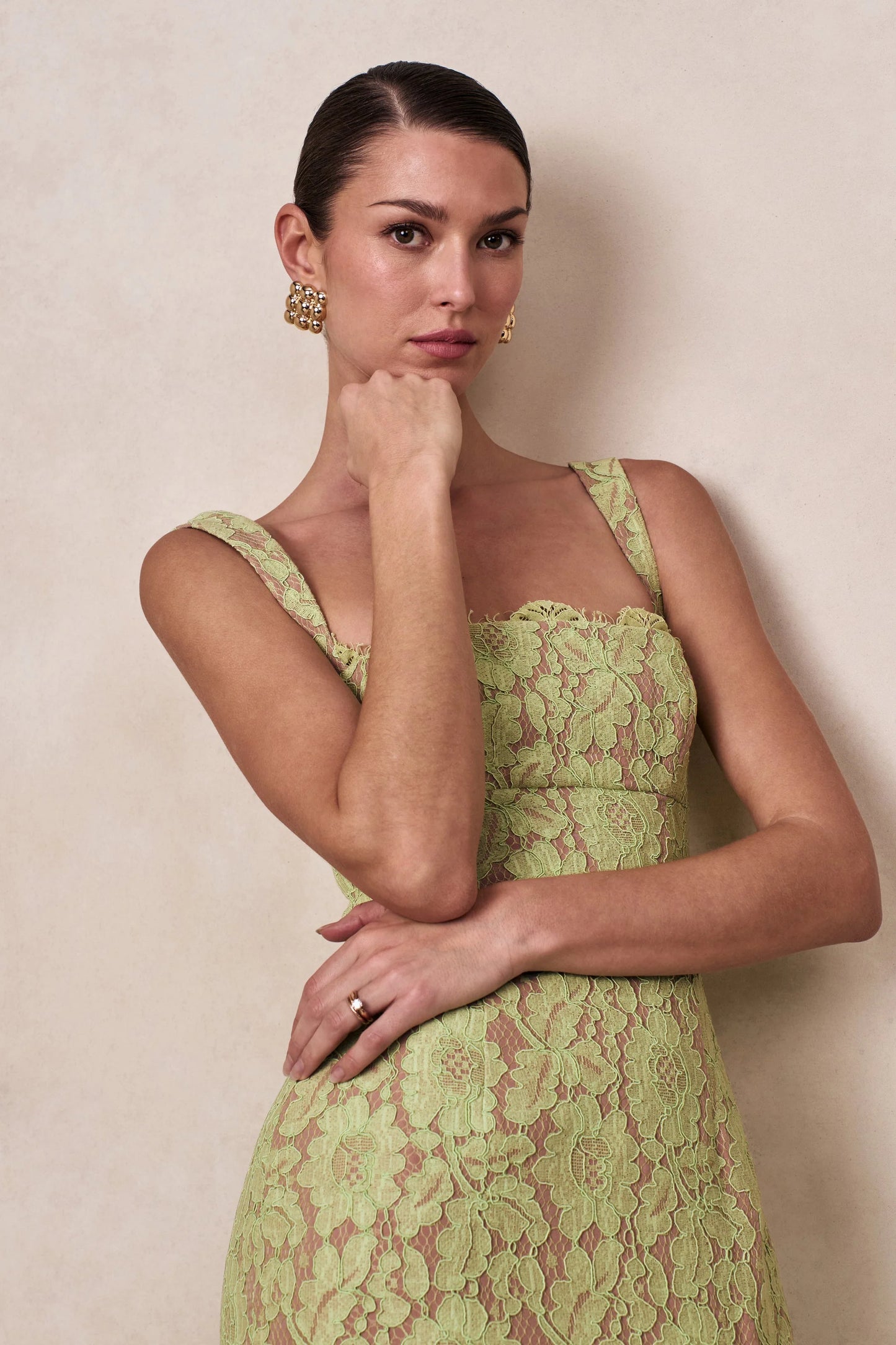 Zarisse Green Lace Square-Neck Maxi Dress
