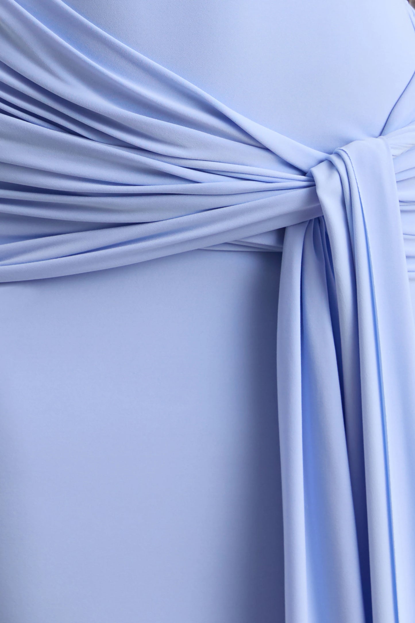 Lienna Powder Blue Scoop-Neck Maxi Dress With Gathered-Detail And Sash