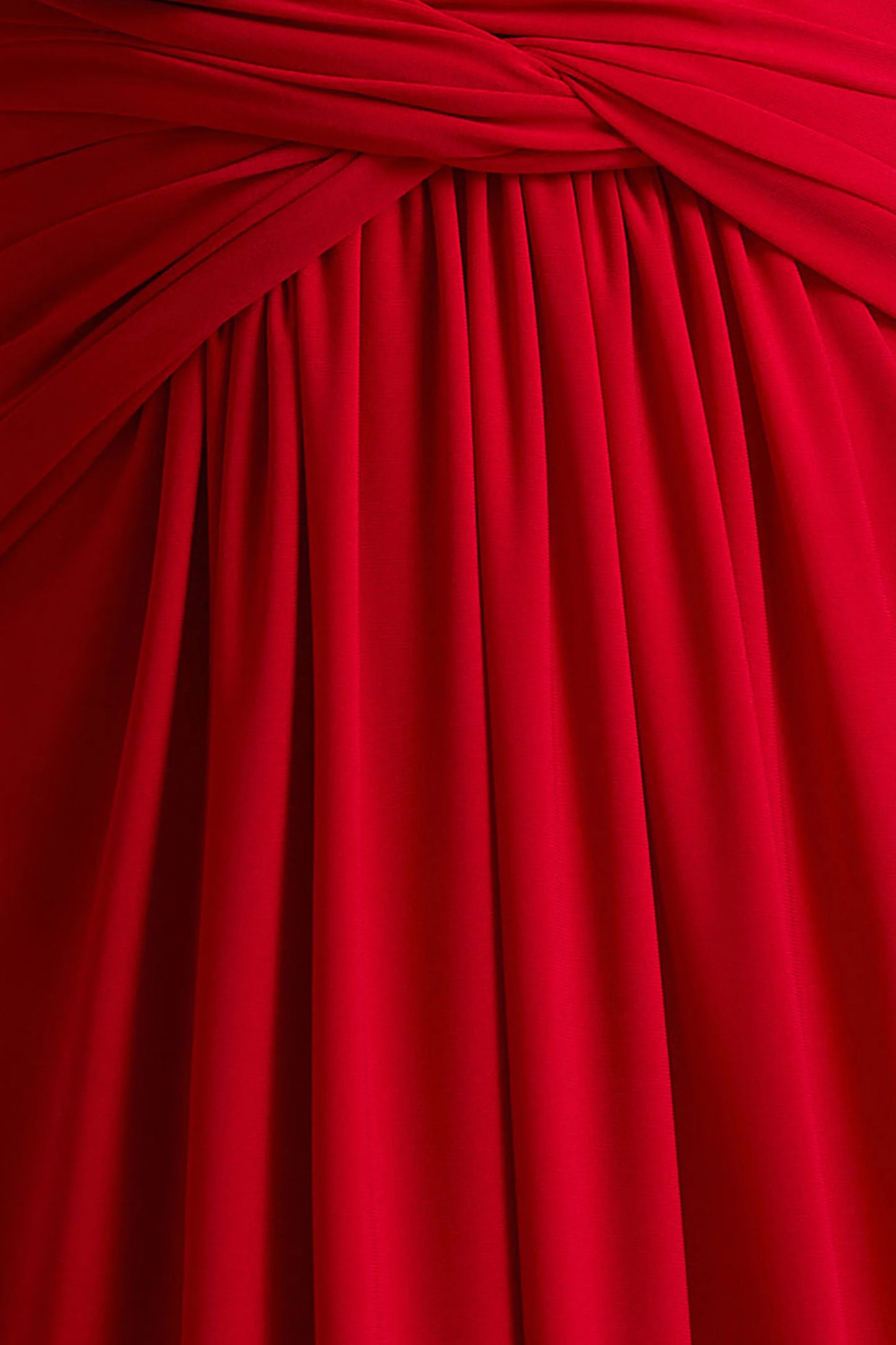 Estrella Red High-Neck Maxi Dress With Ruched Detailing