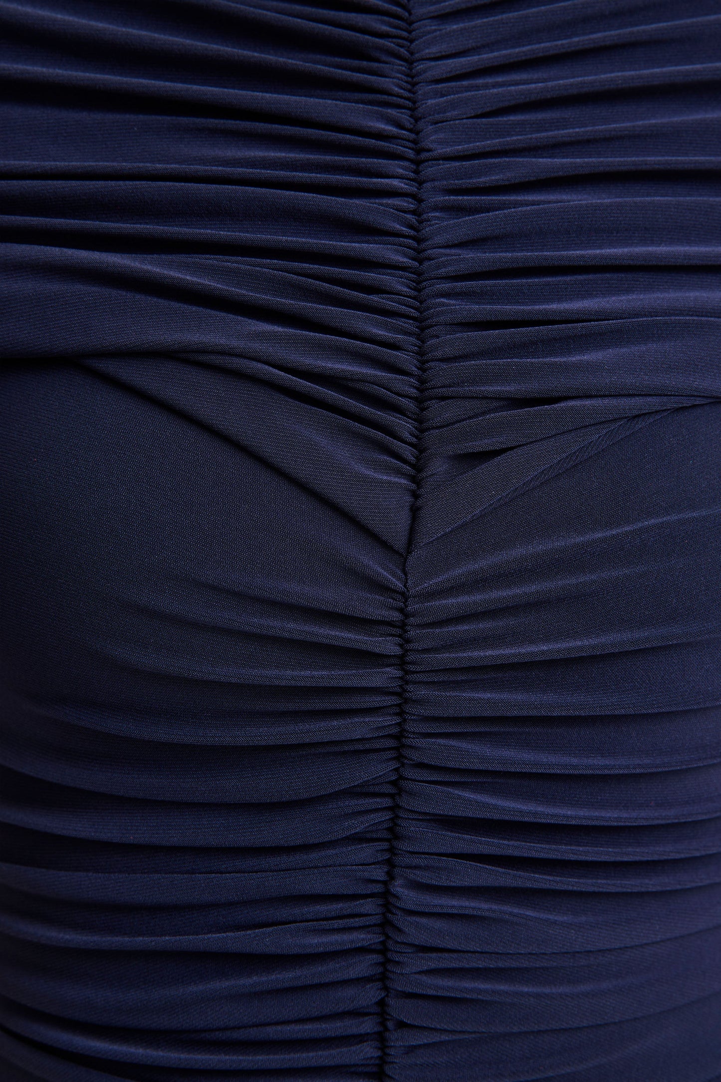 Azaria Navy High-Neck Maxi Dress With Ruched Detailing
