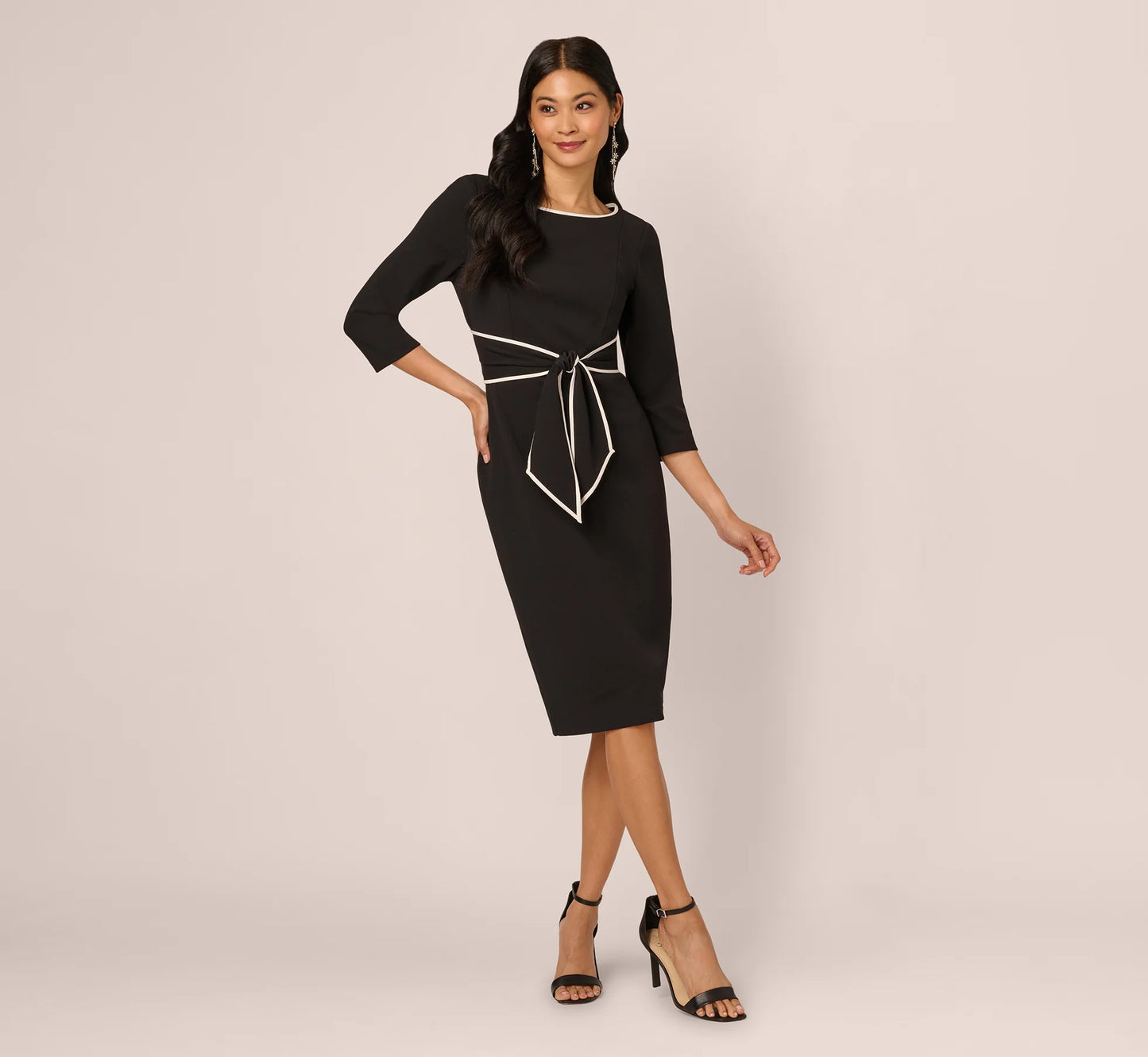 Knit Crepe Tie Dress In Black Ivory