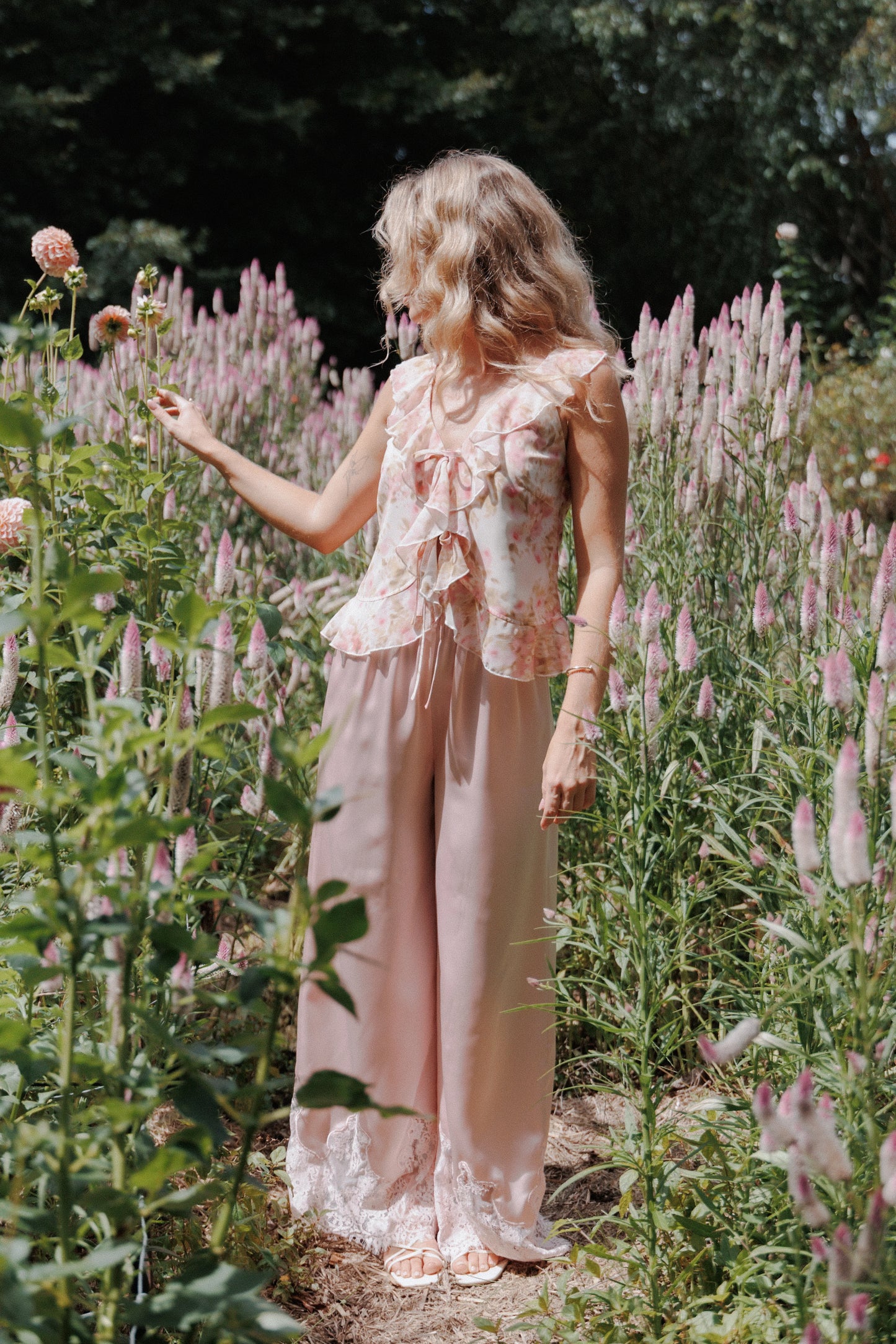 Ismena Tie Front Top - Blurred Pink Floral