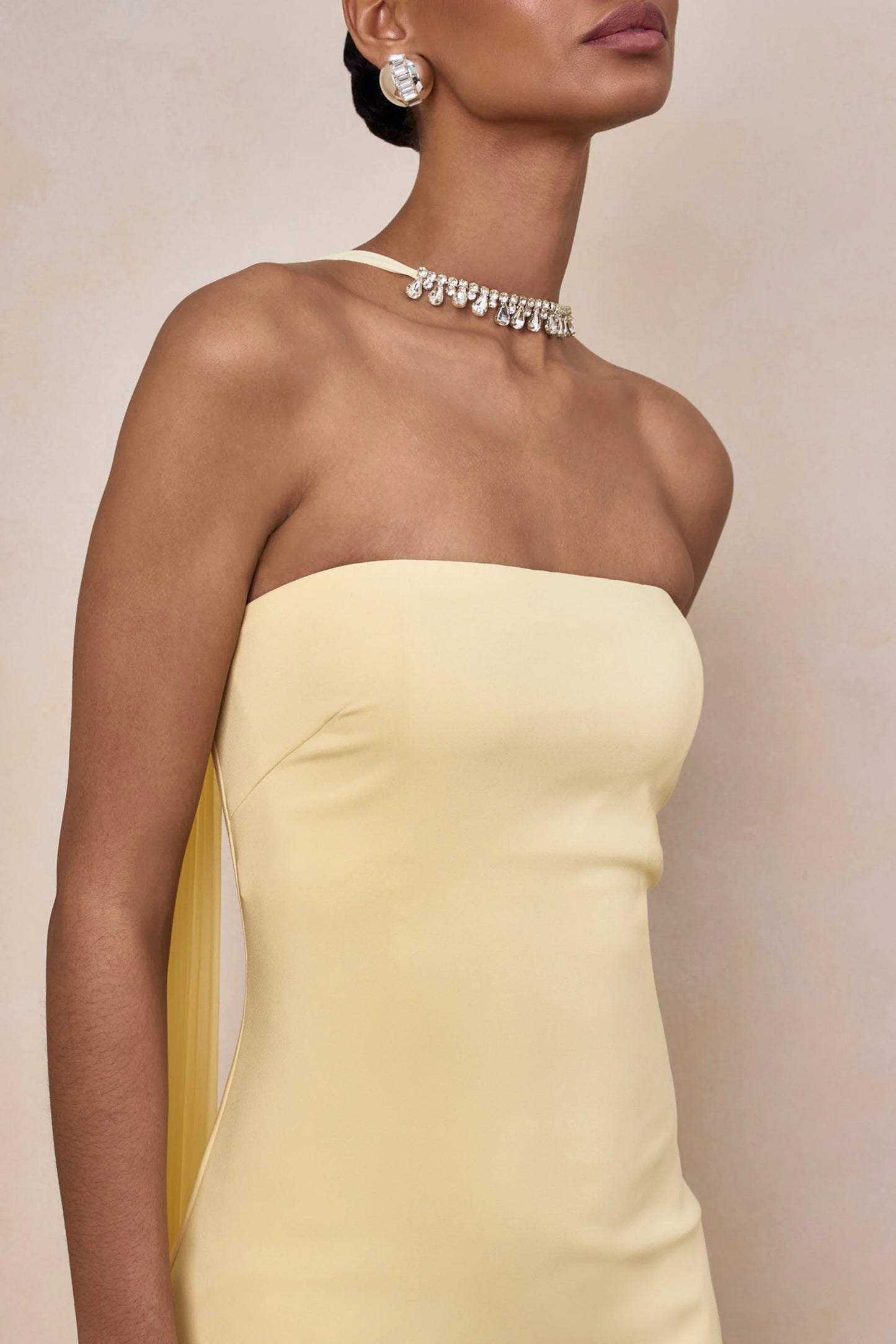 Avery Lemon Bandeau Maxi Dress With Embellished Scarf
