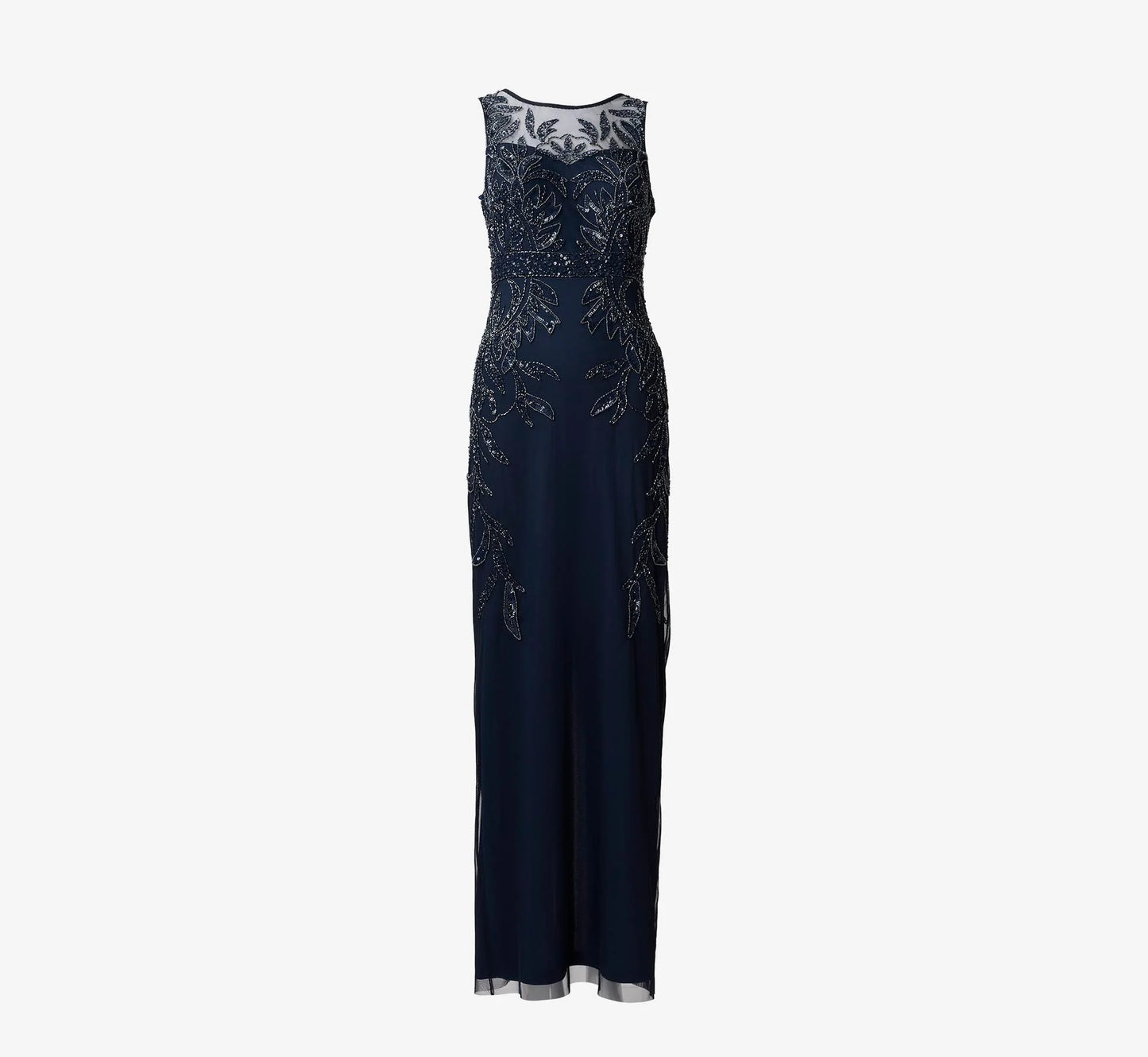 Adrianna Papell Hand-Beaded Sleeveless Slim Column Gown In Midnight
