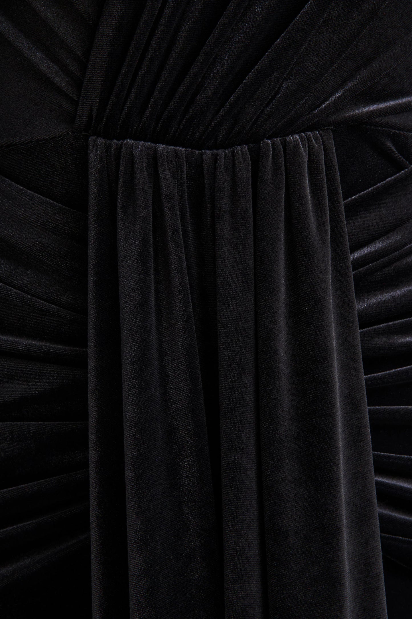 Halima Black Velvet Plunge-Neck Maxi Dress With Gathered Detailing