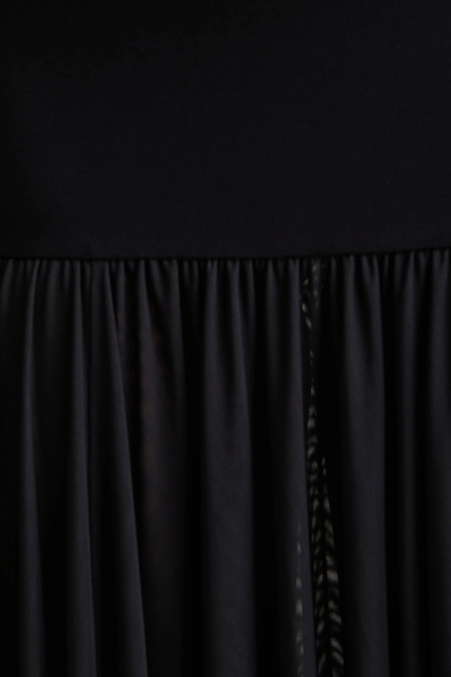 Gigi Black High-Neck Maxi Dress With Drop-Waist And Sheer Skirt