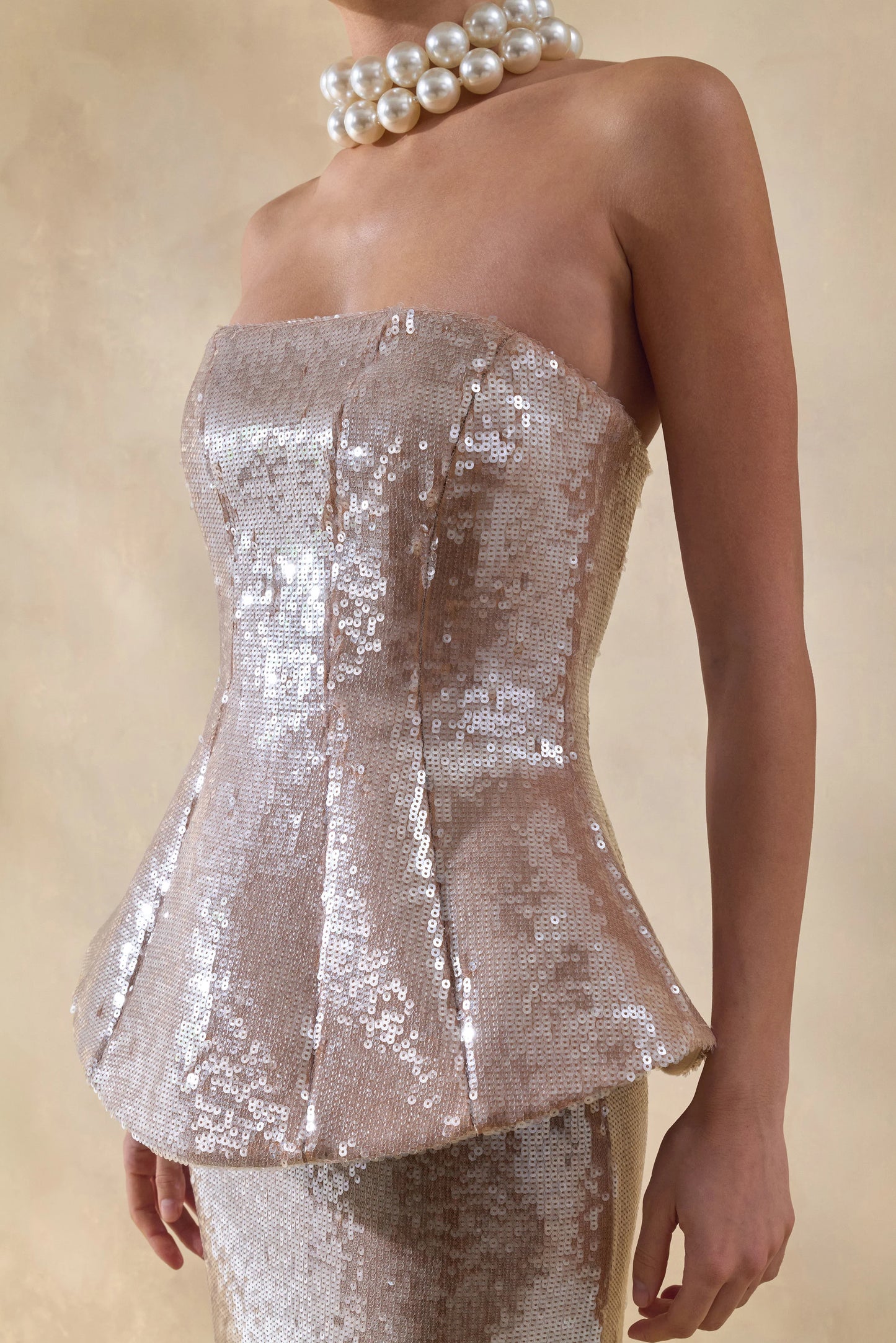 Dalisse Nude Sequin Bandeau Corset Maxi Dress