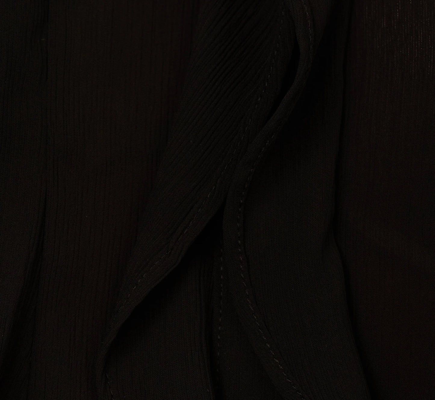 Long Sleeve Sheer Ruffle Front Blouse In Black