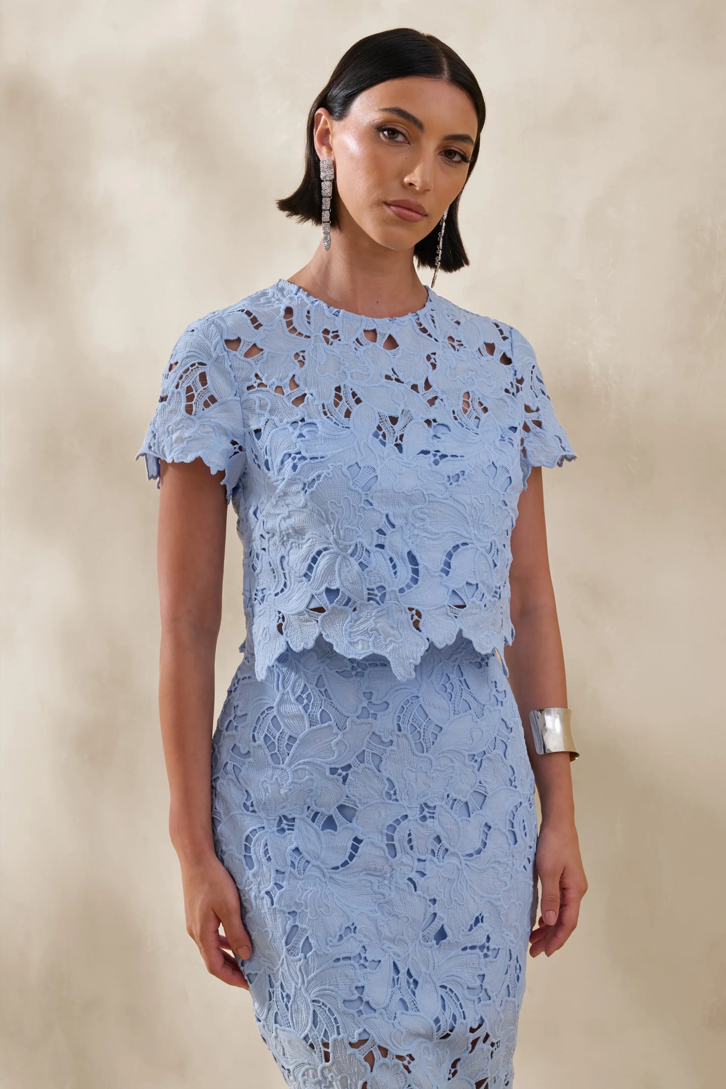 Aisling Powder Blue Lace Midi-Skirt