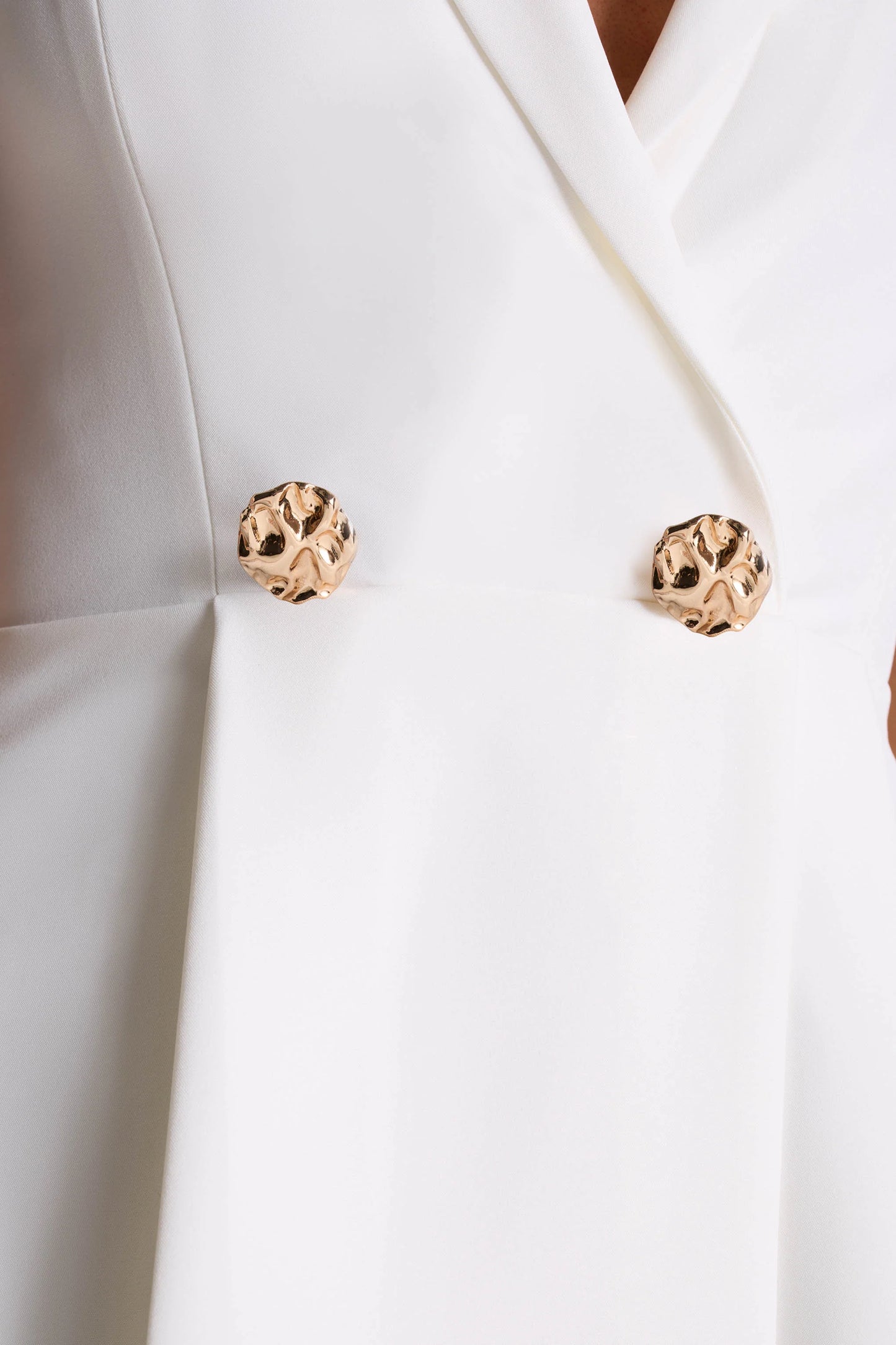 One Kiss White Plunge-Neck Tailored Playsuit