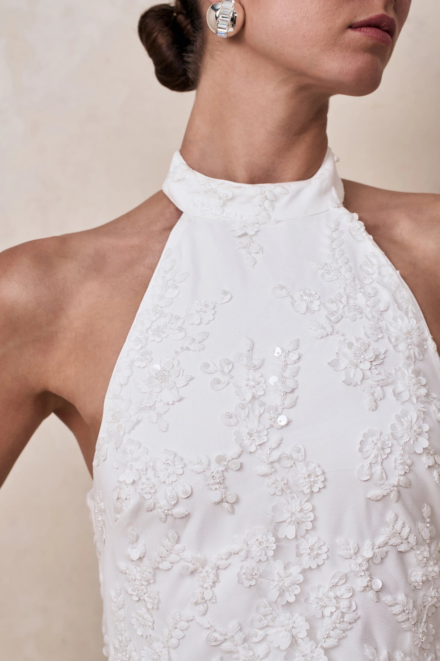 Penelope White Embellished High Neck Mini Dress
