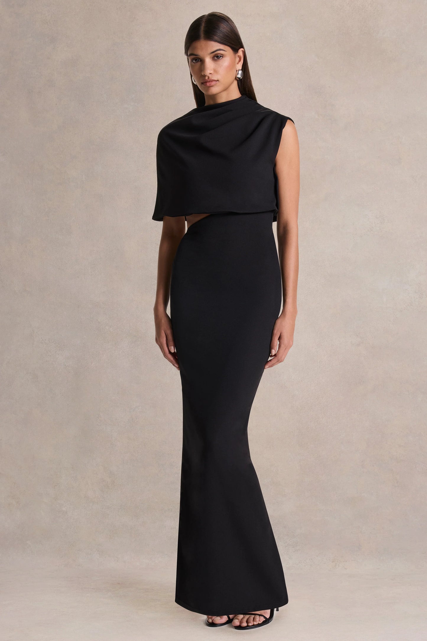 Roseth Black High-Neck Maxi Dress With Removable Cape
