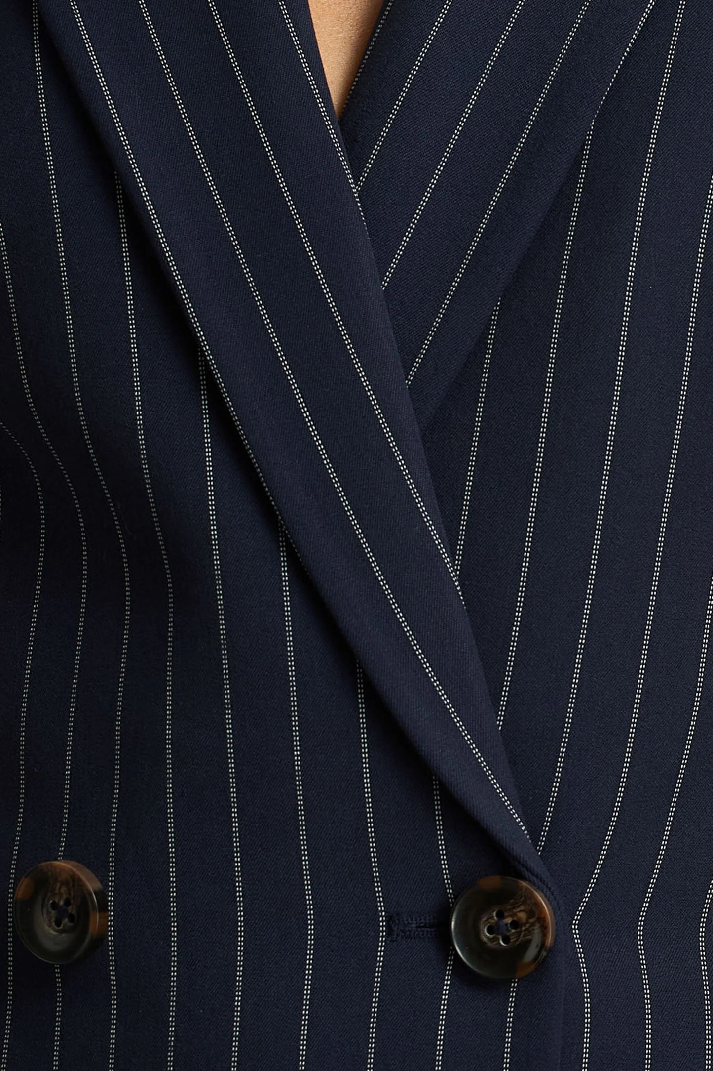 Eve Navy Pinstripe Plunge-Neckline Tailored Maxi Dress