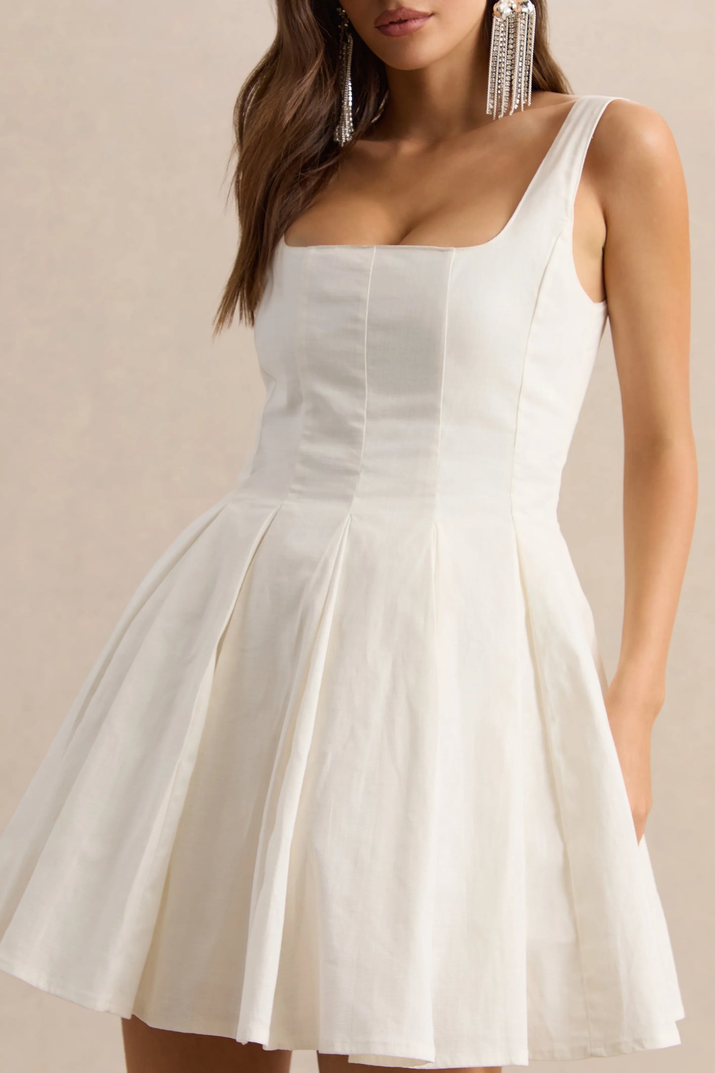 Brioria White Square-Neck Skater Mini Dress