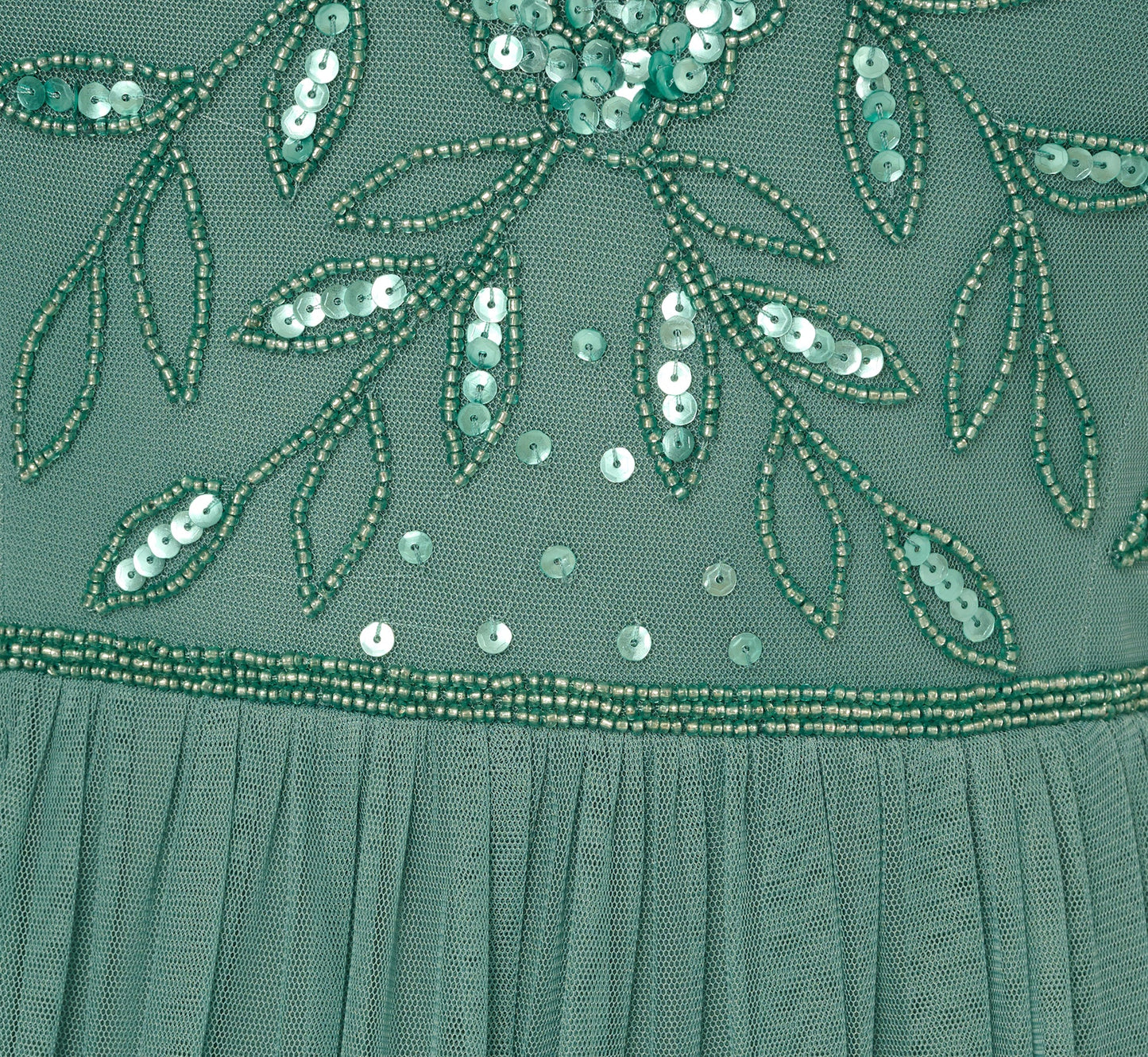 Short Sleeve A Line Beaded Illusion Dress In Green Slate
