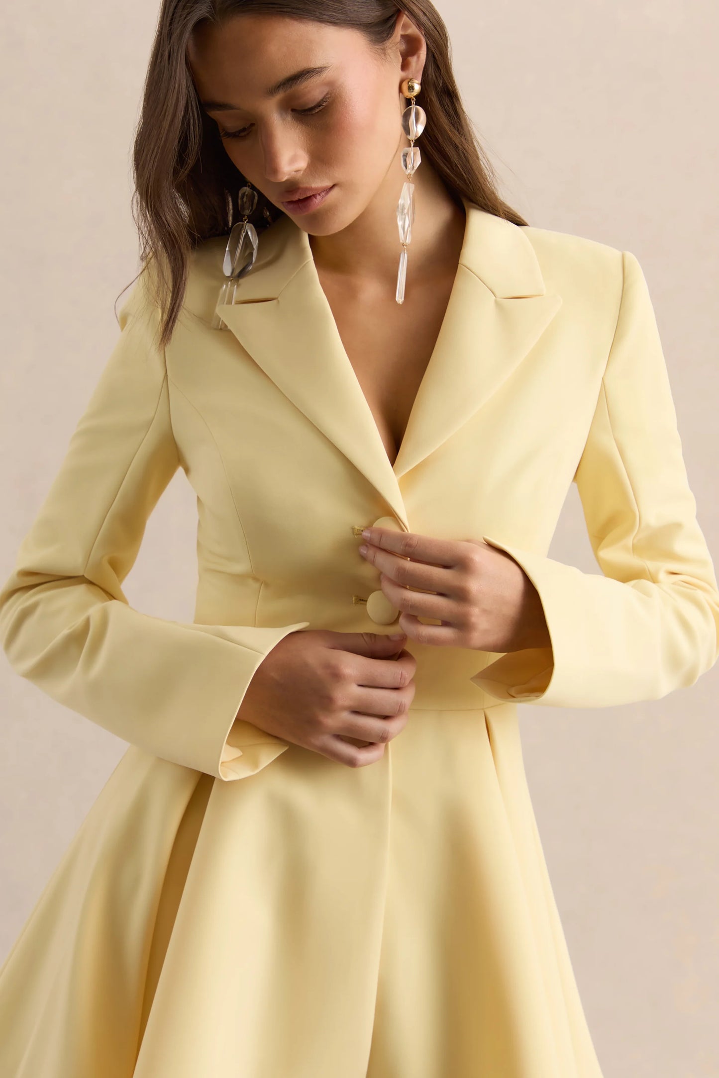 Etherea Lemon Plunge-Neck Skater Mini Dress
