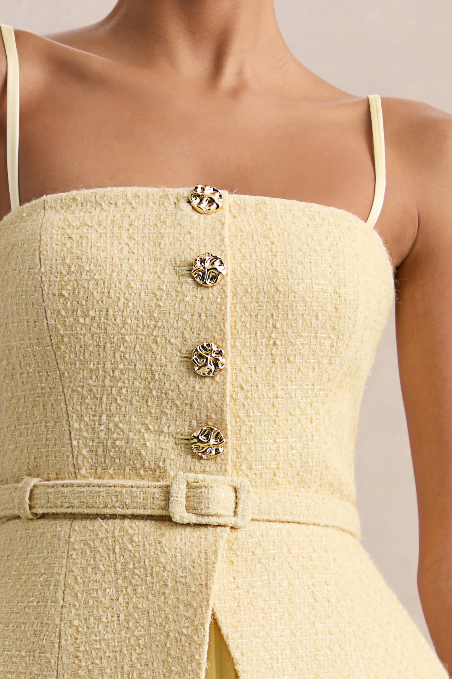 Lizzy Lemon Square-Neck Midi Dress With Pleated-Skirt