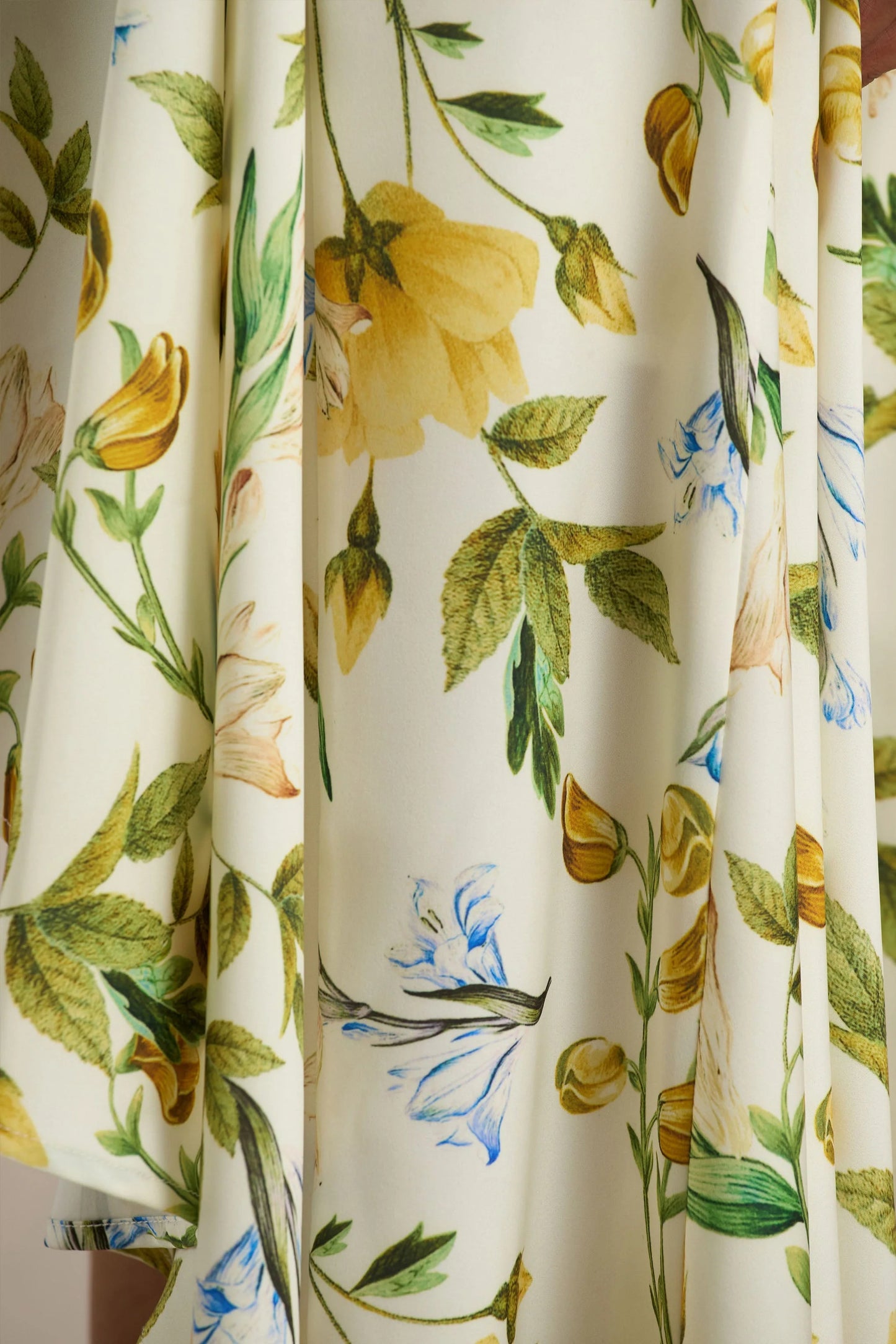 Glint Lemon Floral Print Satin Plunge-Neck Maxi Dress With Asymmetric Hem