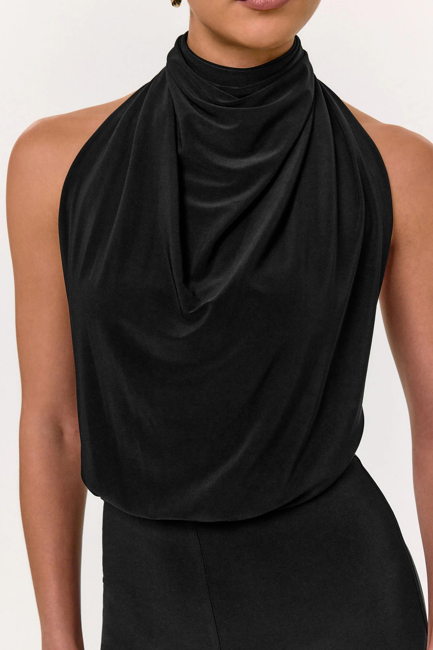 Asha Black High-Neck Jumpsuit With Ruched Detail
