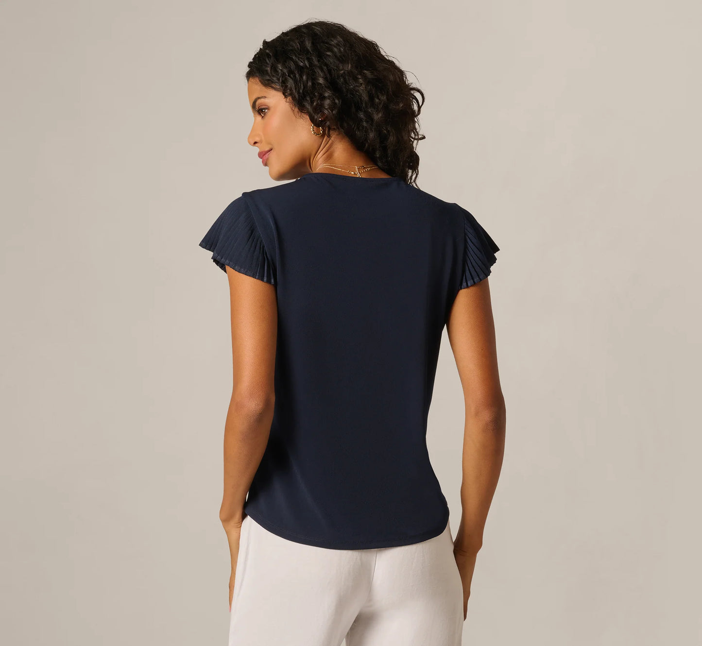 Pleated Cap Sleeve Knit Top In Blue Moon