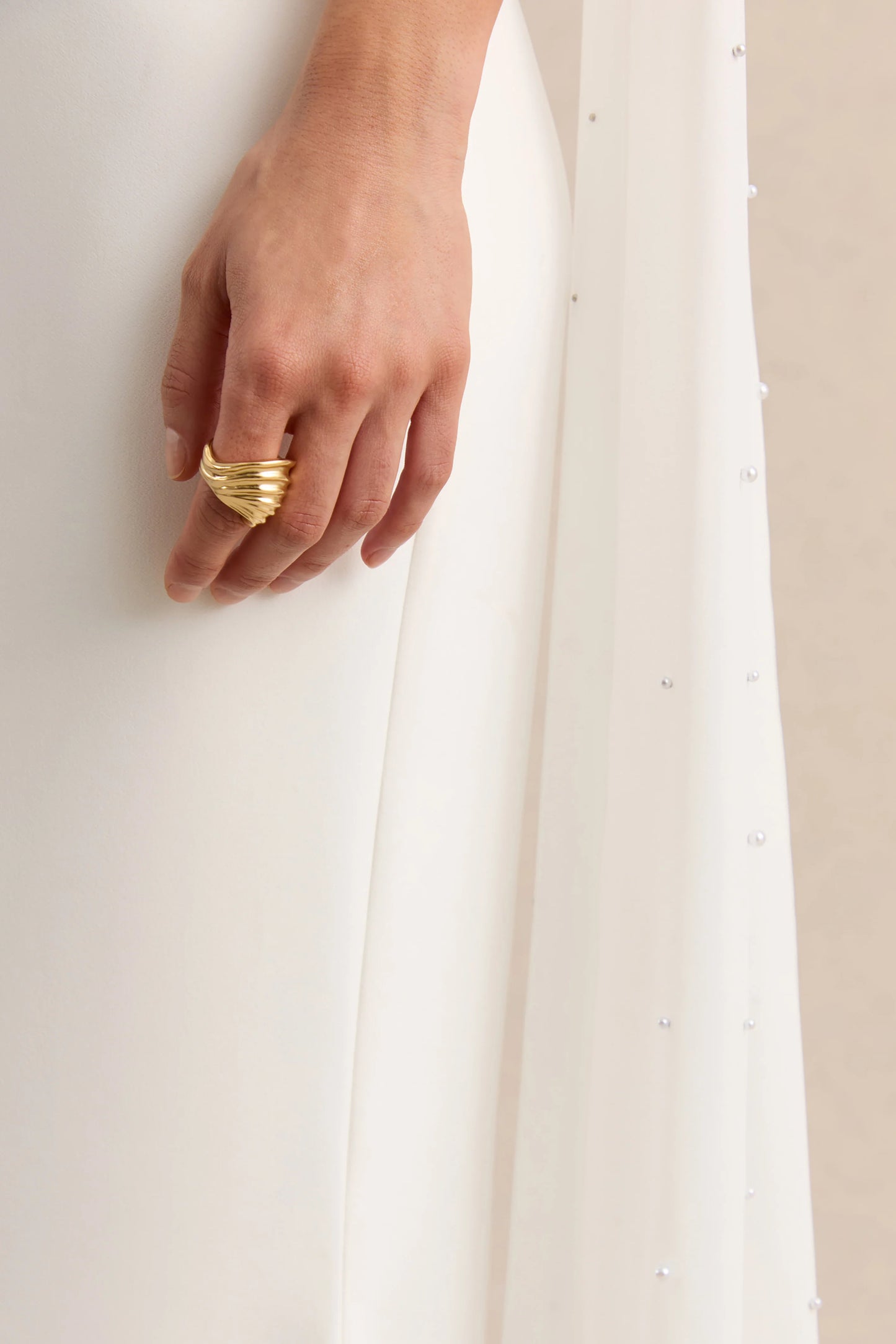 Alina White Bandeau Maxi-Dress With Cape