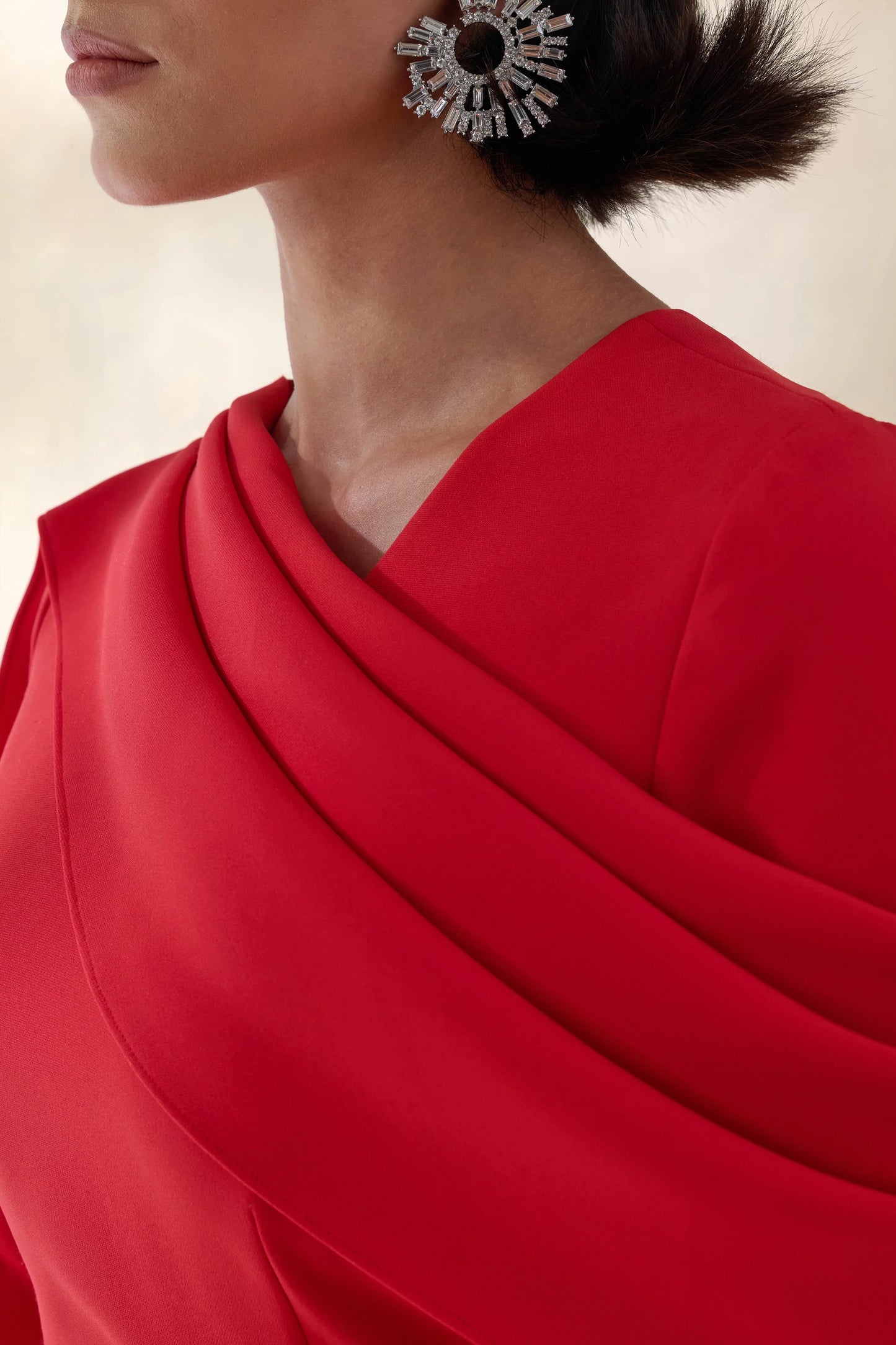 Heliora Red V-Neck Maxi Dress With Sash And Draped-Detail