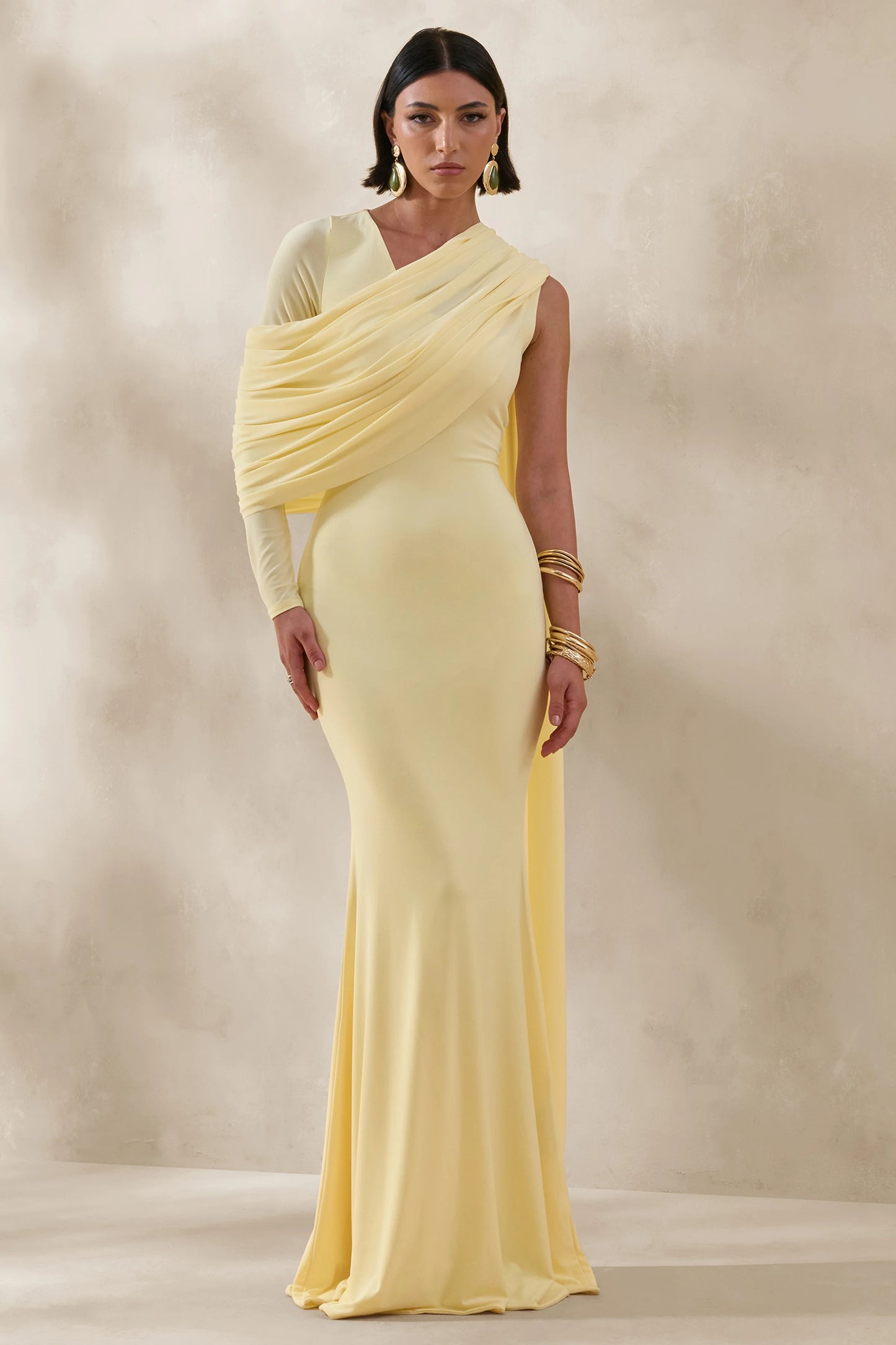 Rubelle Lemon Asymmetric-Neck Maxi Dress With Draped-Detailing