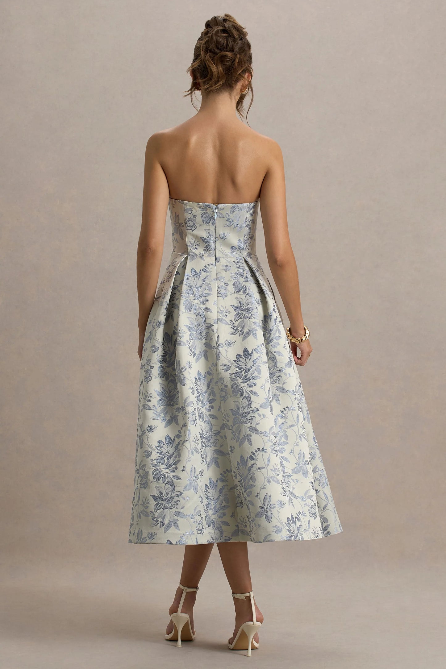 One Wish Light Blue Jacquard Sweetheart Midi Dress