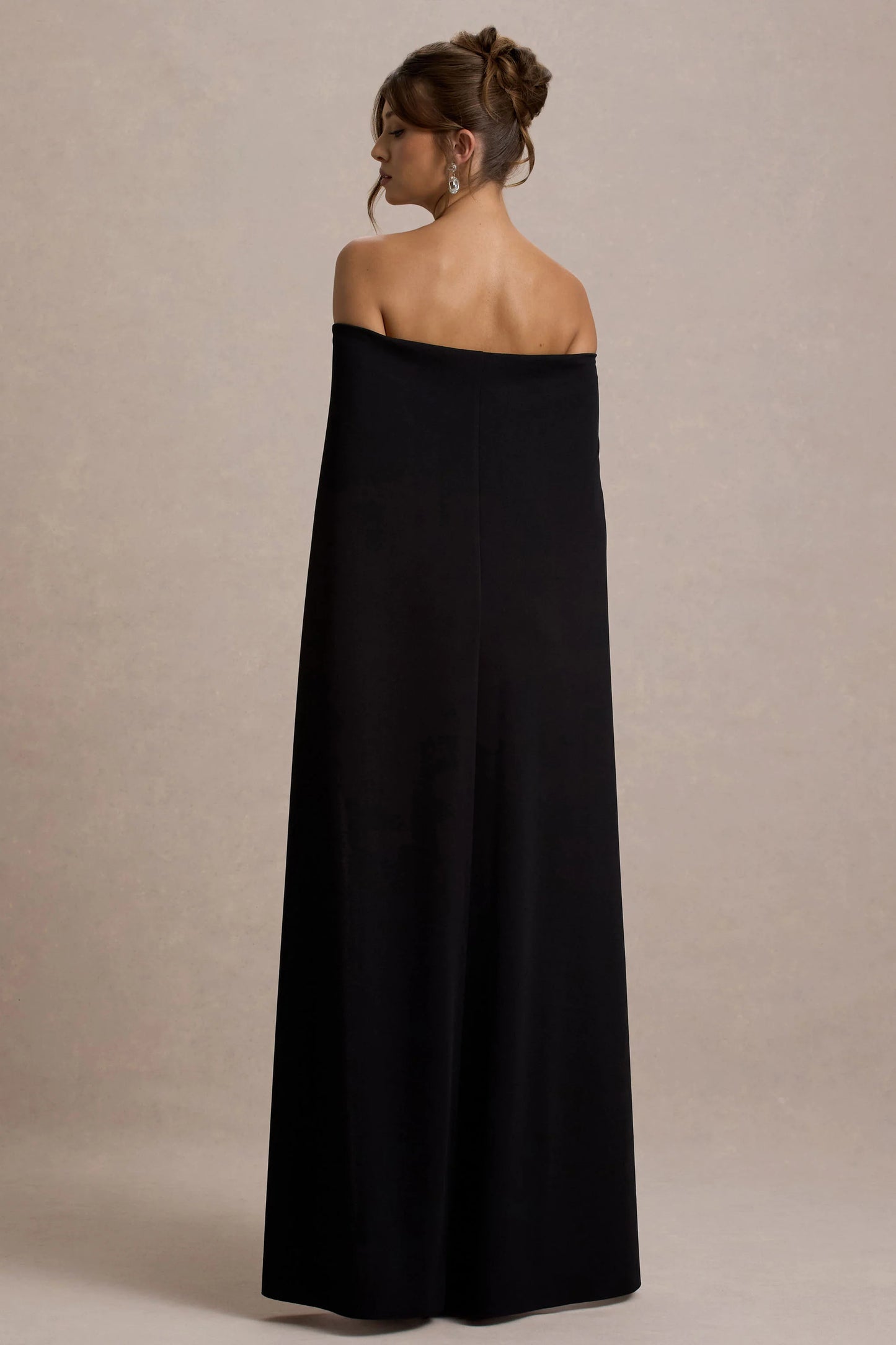 Genovia Black Bardot Cape Maxi Dress