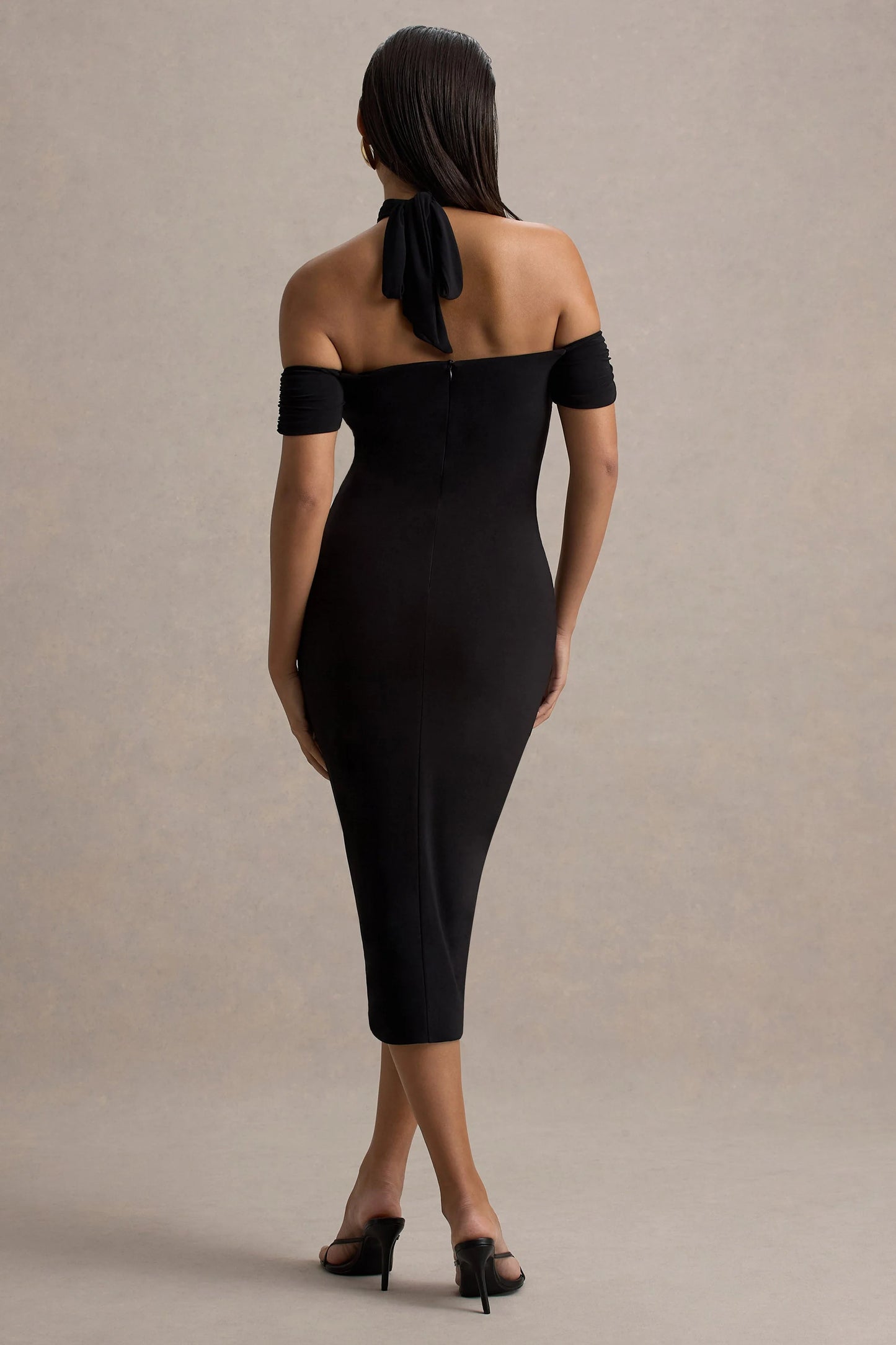 Selvina Black Cut-Out Halter-Neck Midi Dress