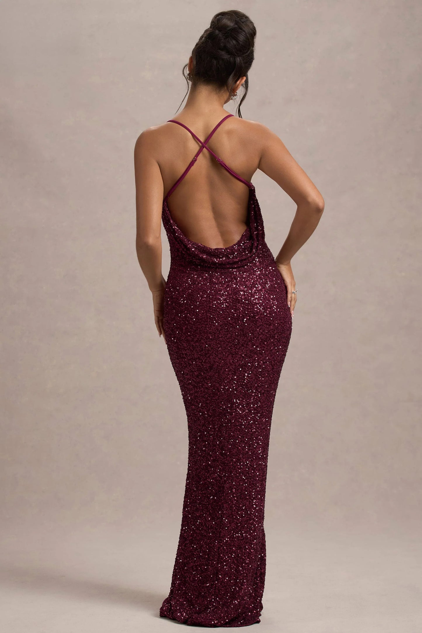 Cosmic Berry Sequin Square-Neck Strappy Maxi Dress