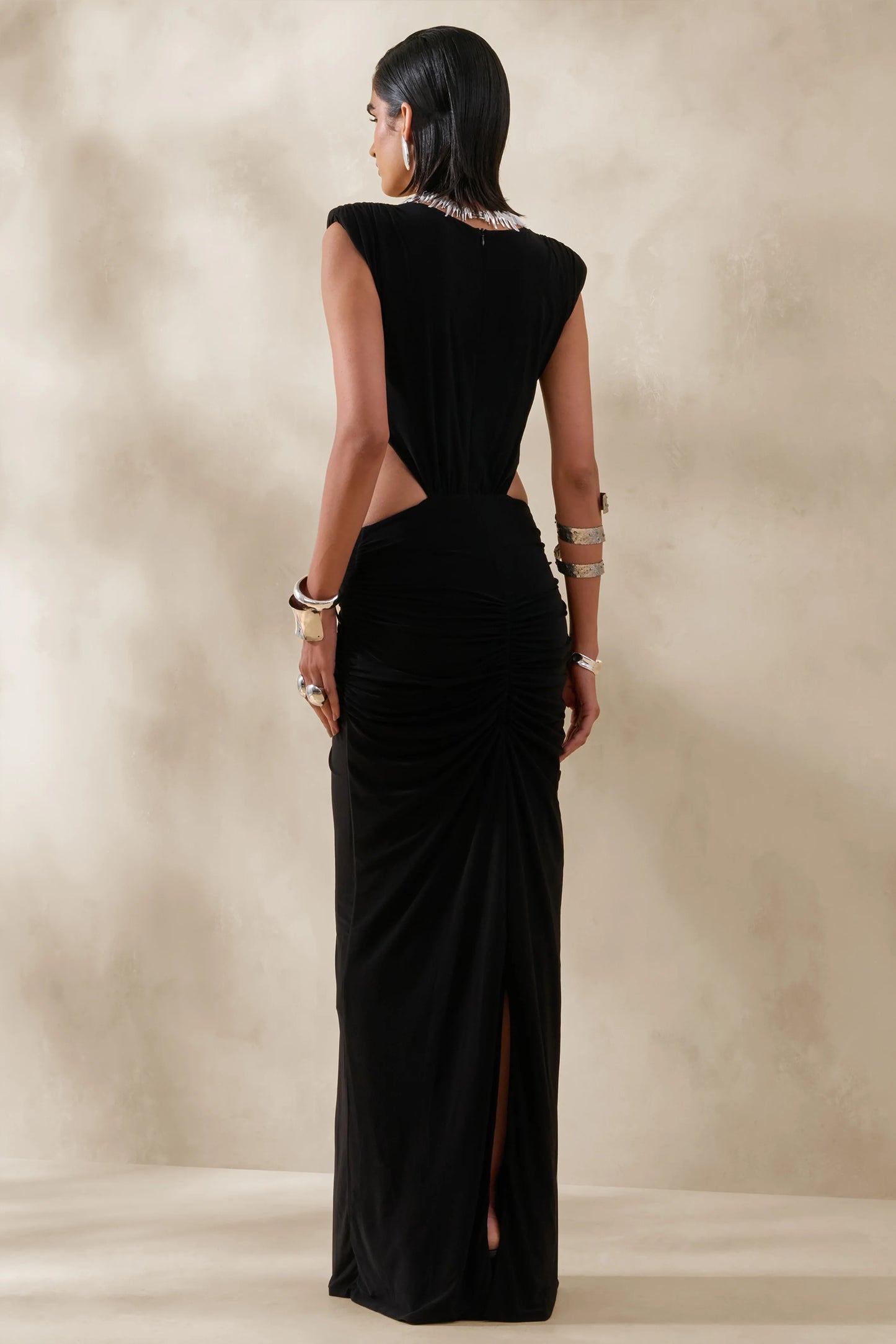 Imelda Black Boat-Neck Maxi Dress With Body Cut-Out Details