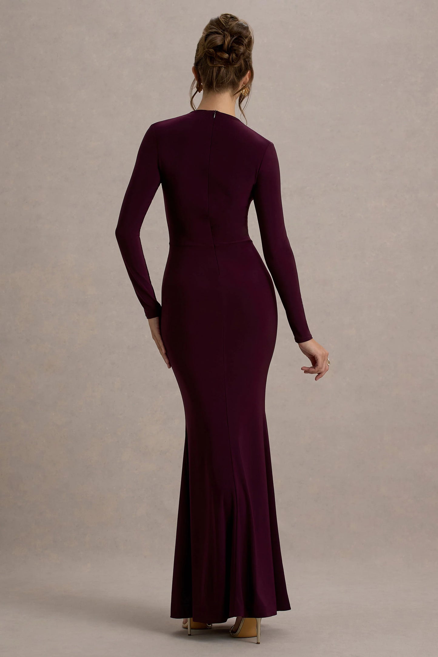 Reid Plum Long-Sleeve Gathered Maxi Dress