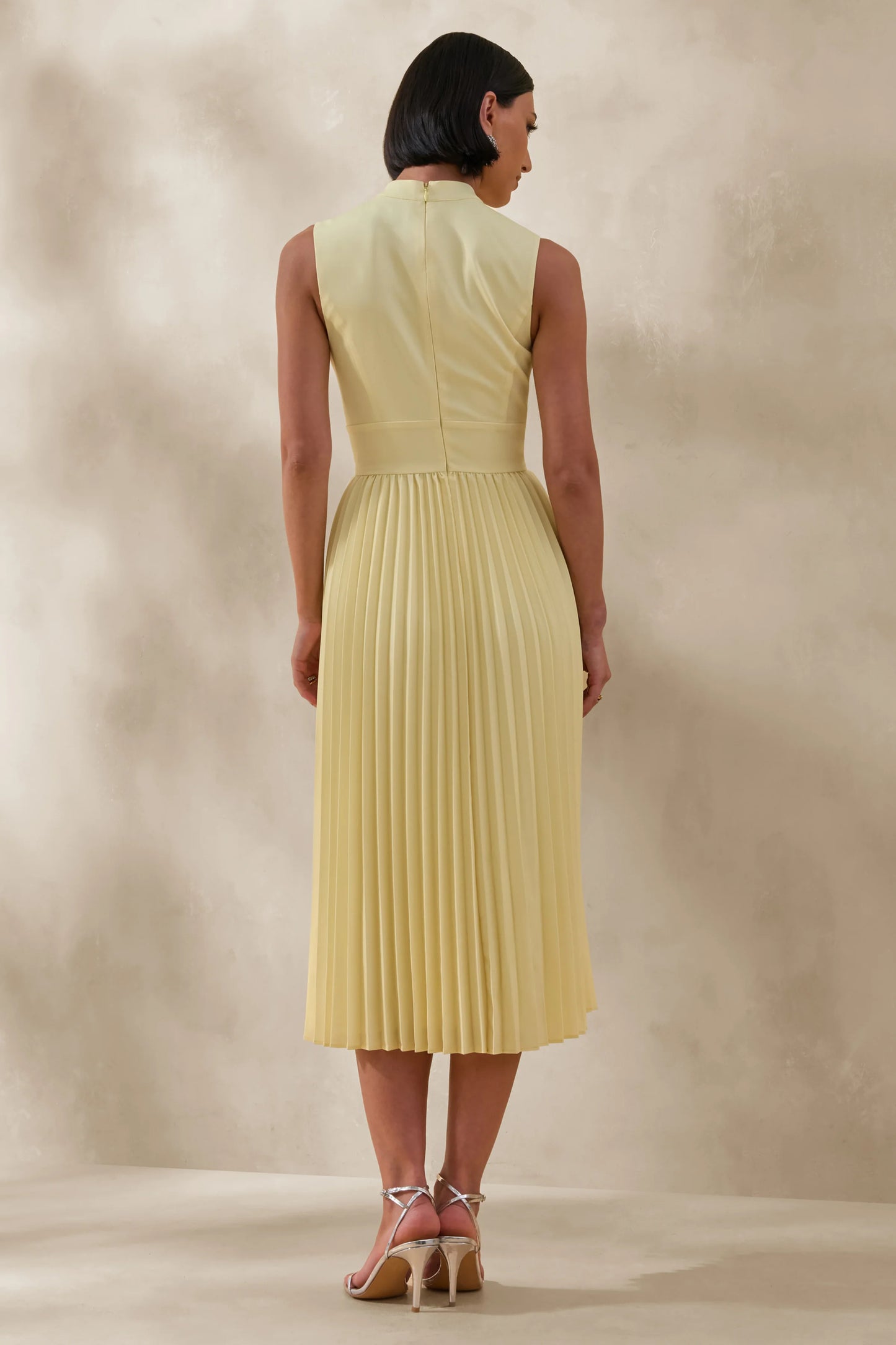 Avalon Lemon Midi Dress With Pleated Skirt And Bow-Detail