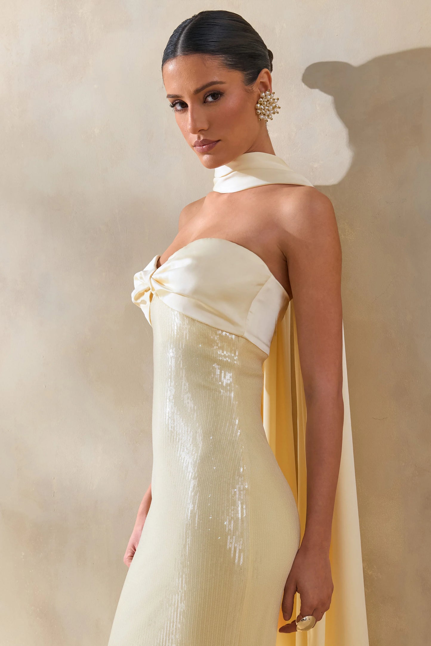 Stephanie Lemon Sequin Bandeau Maxi Dress With Scarf