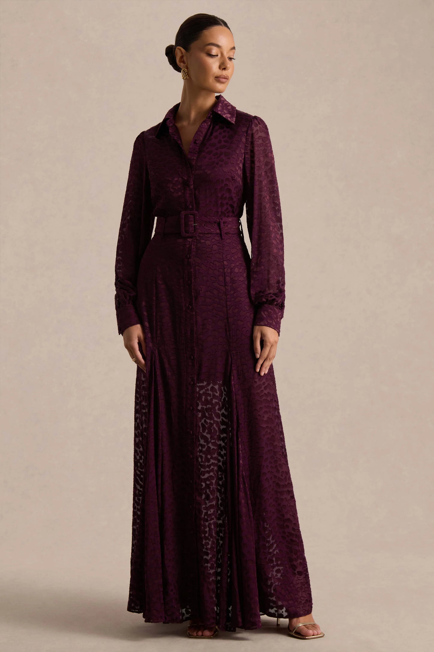 Kirsty Purple Long Sleeve Shirt Dress With Full Skirt