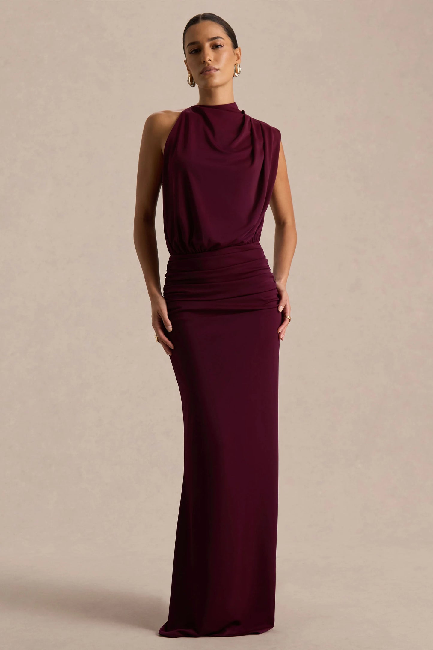 Umaira Burgundy High-Neck Maxi Dress