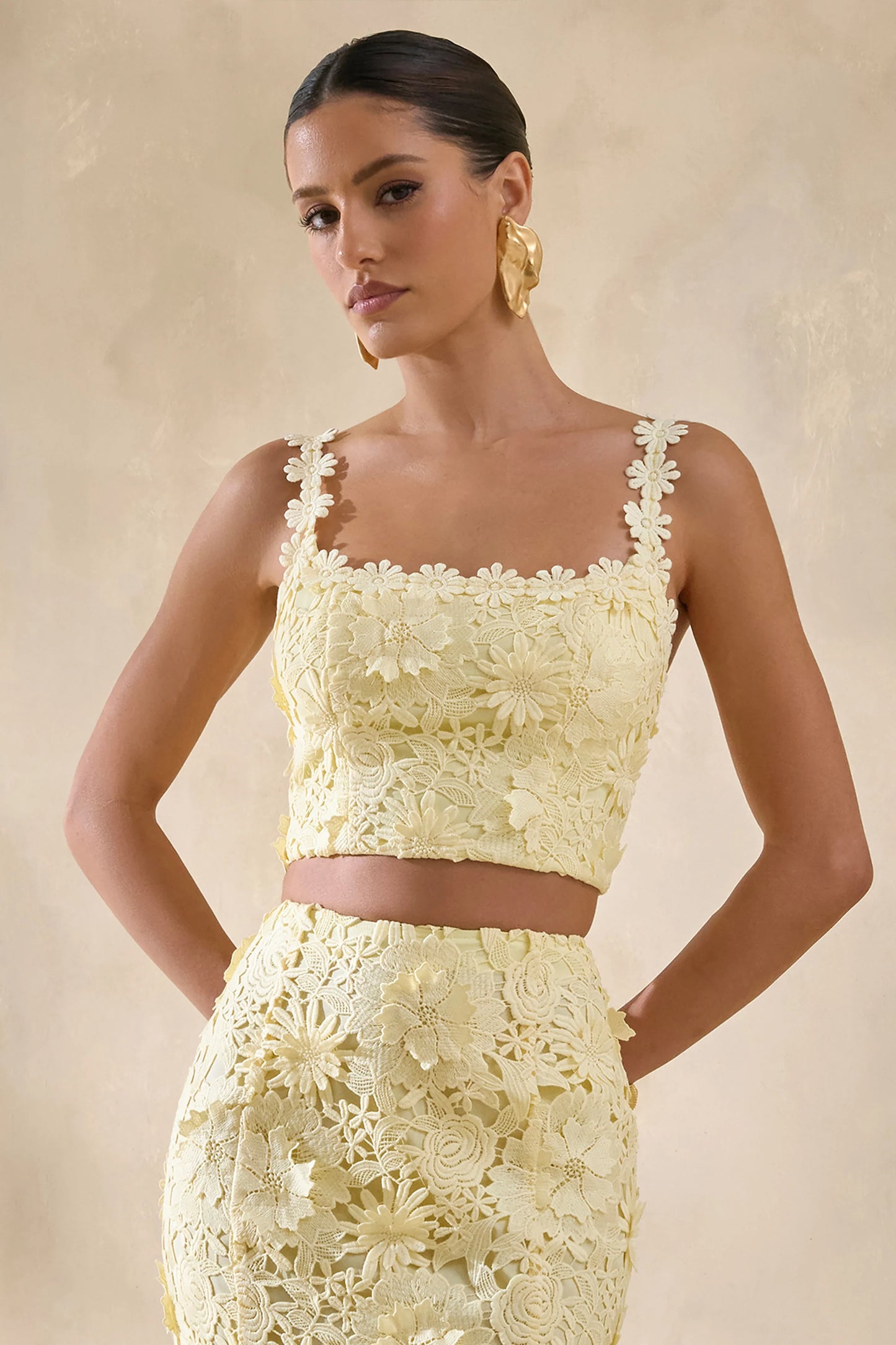 Blythe Lemon Lace Square-Neck Crop-Top