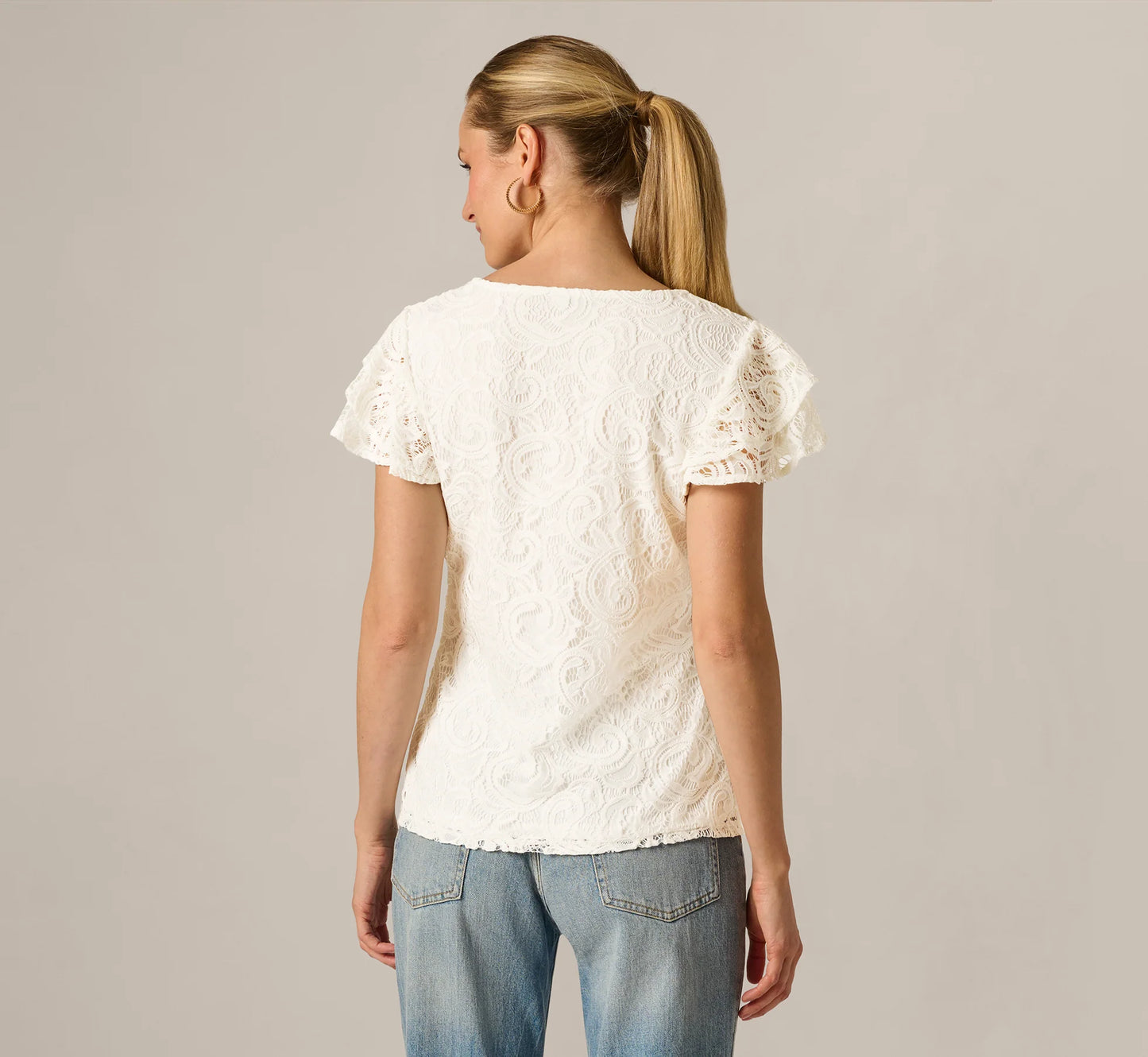 Lace Top With Ruffled Sleeves In Natural