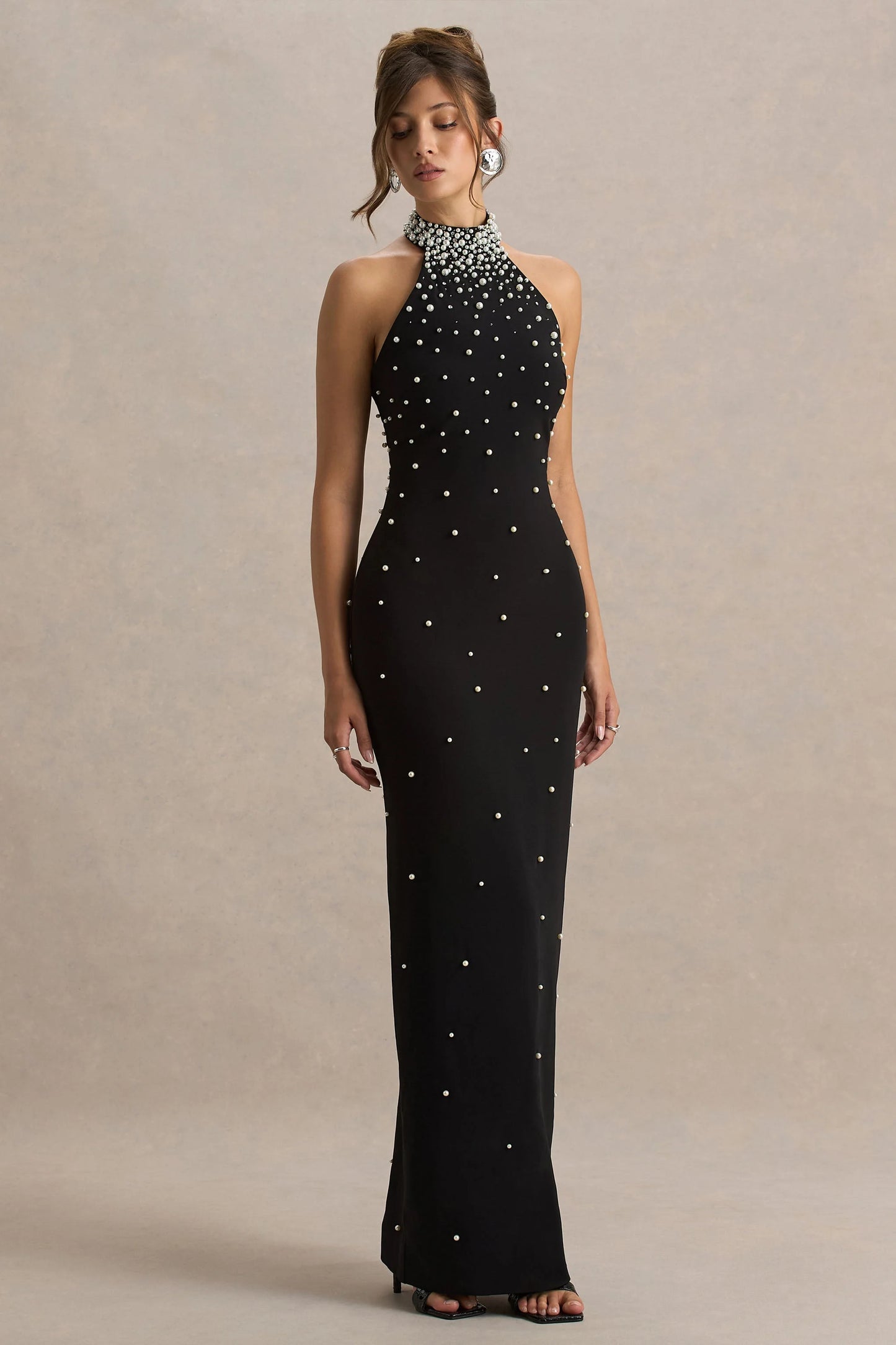 Dani Black Hand-Embellished Halter-Neck Maxi Dress
