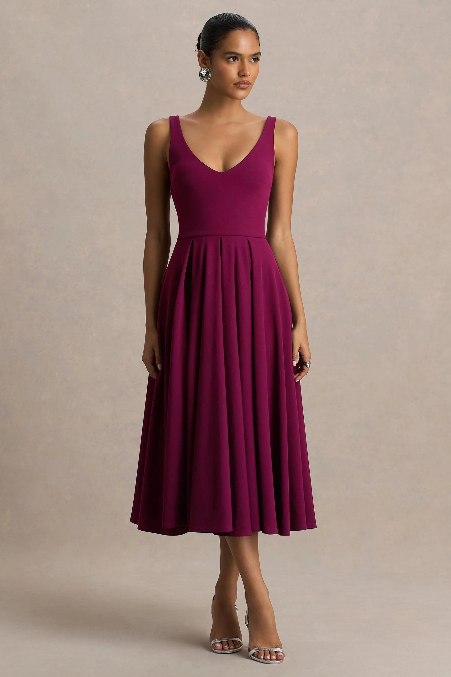 Depths Burgundy V-Neck Midi Dress