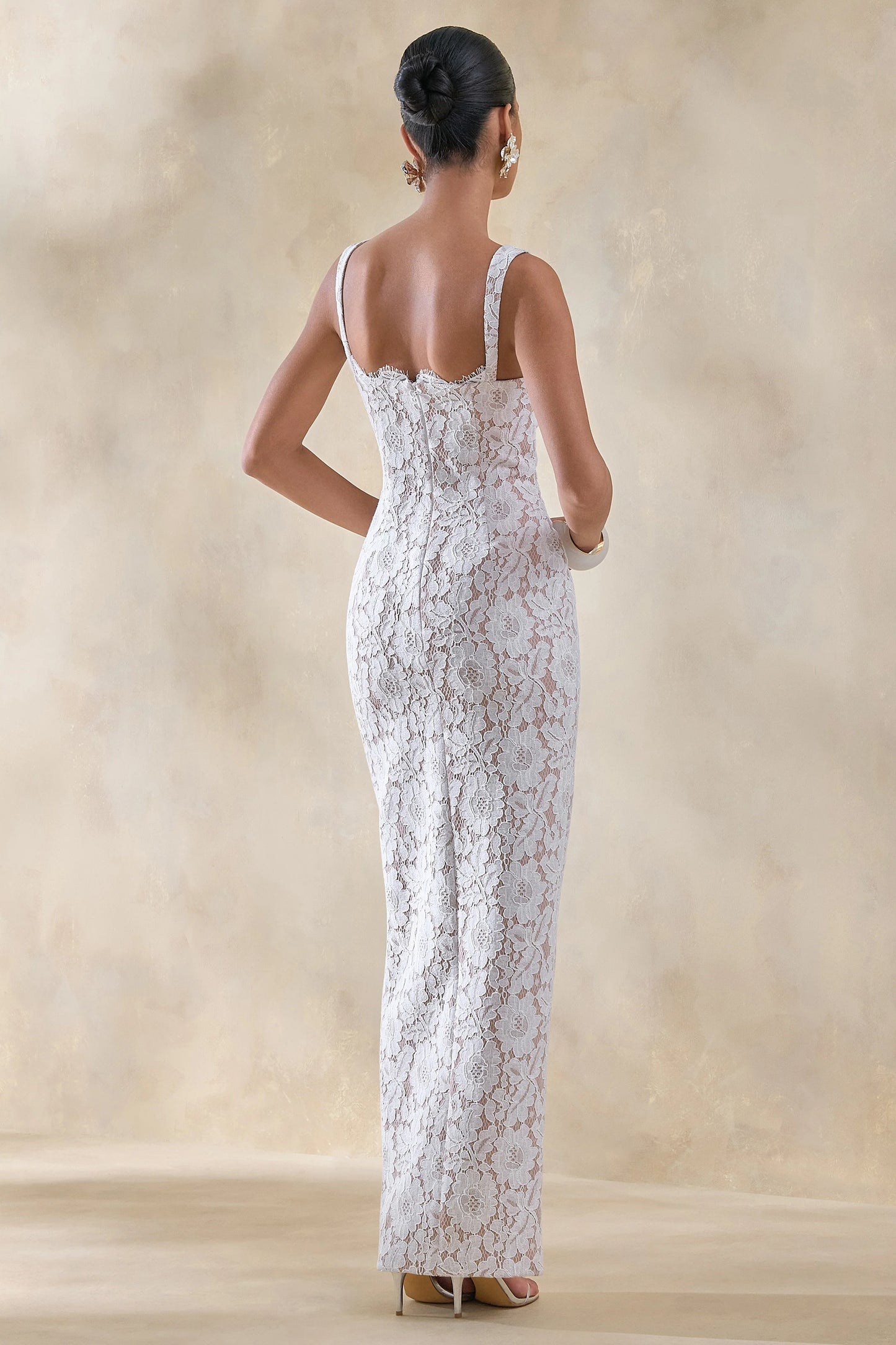 Zarisse White Lace Square-Neck Maxi Dress