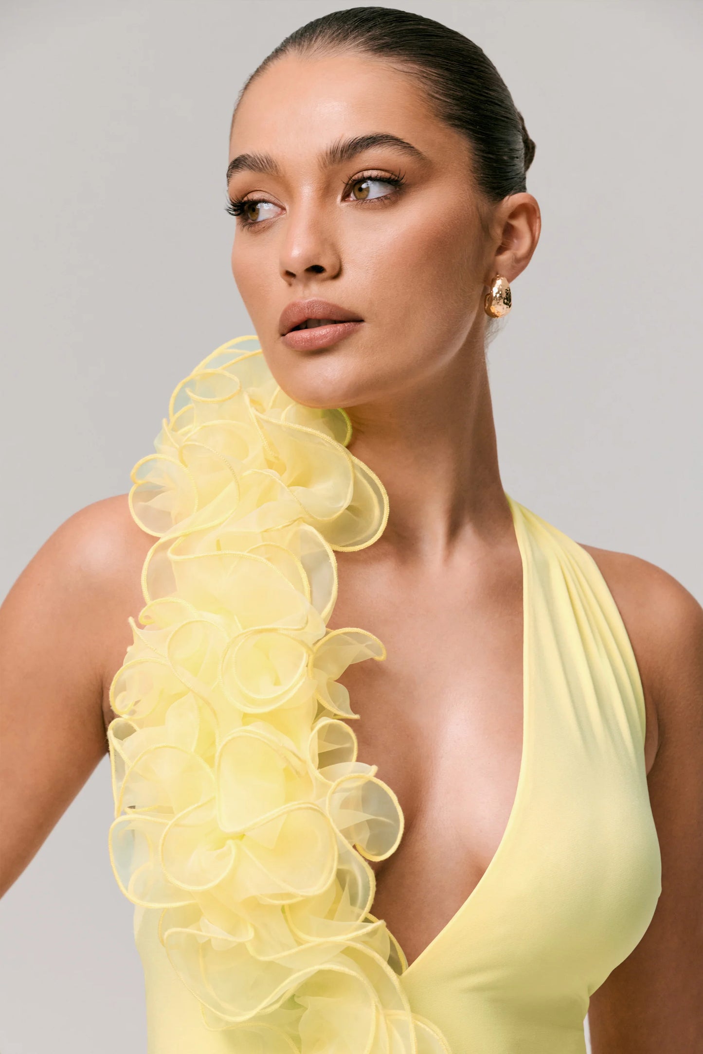 Harriet Lemon Plunge-Neck Maxi Dress With Floral Detail
