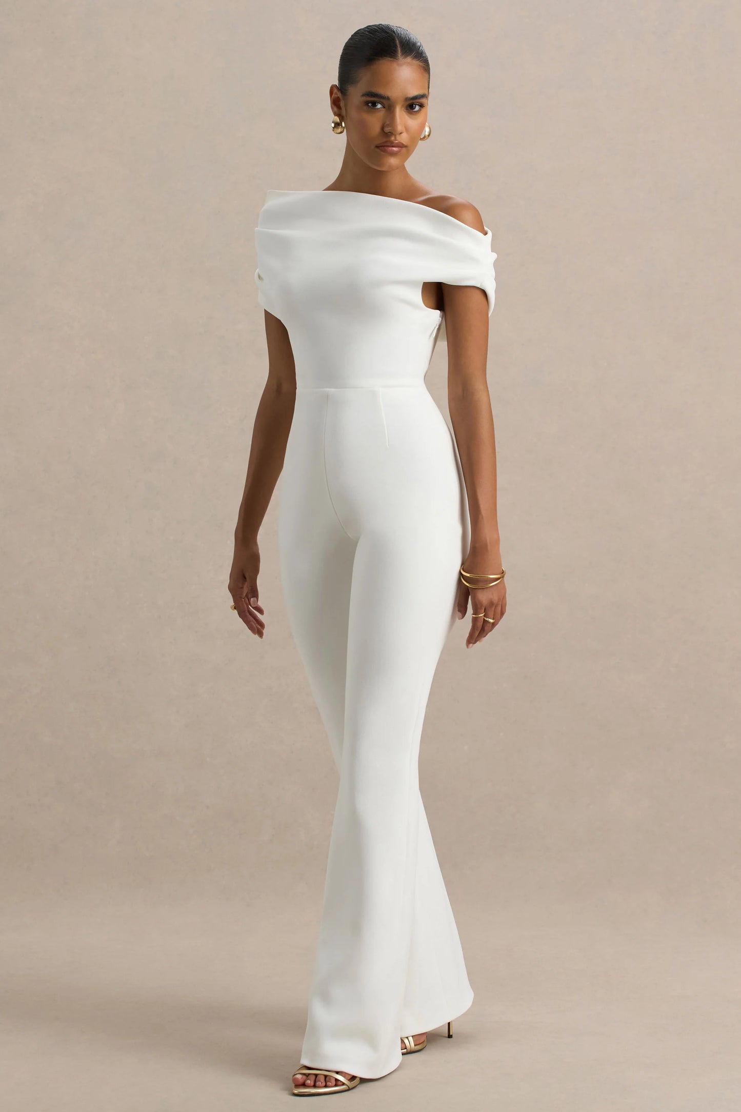 Alexandra White Asymmetric Draped Jumpsuit