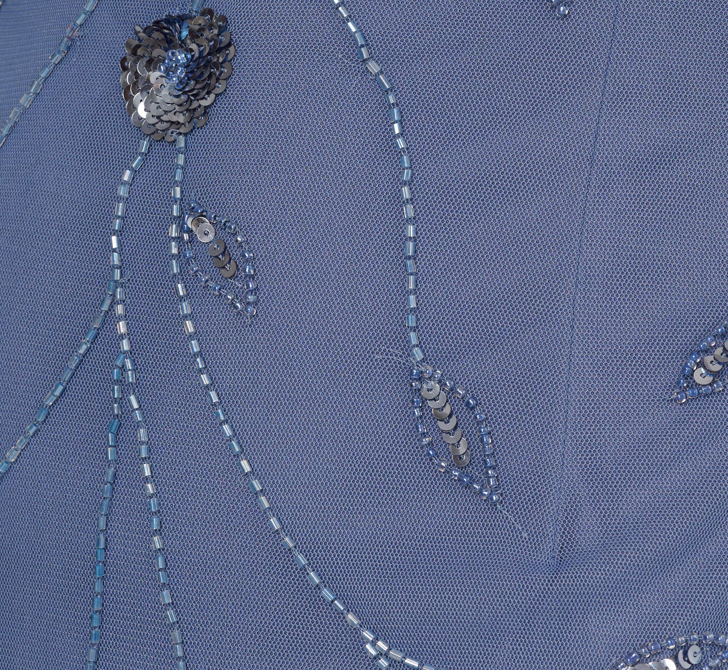 Short Sleeve Illusion Floral Beaded Sheath Dress In French Blue