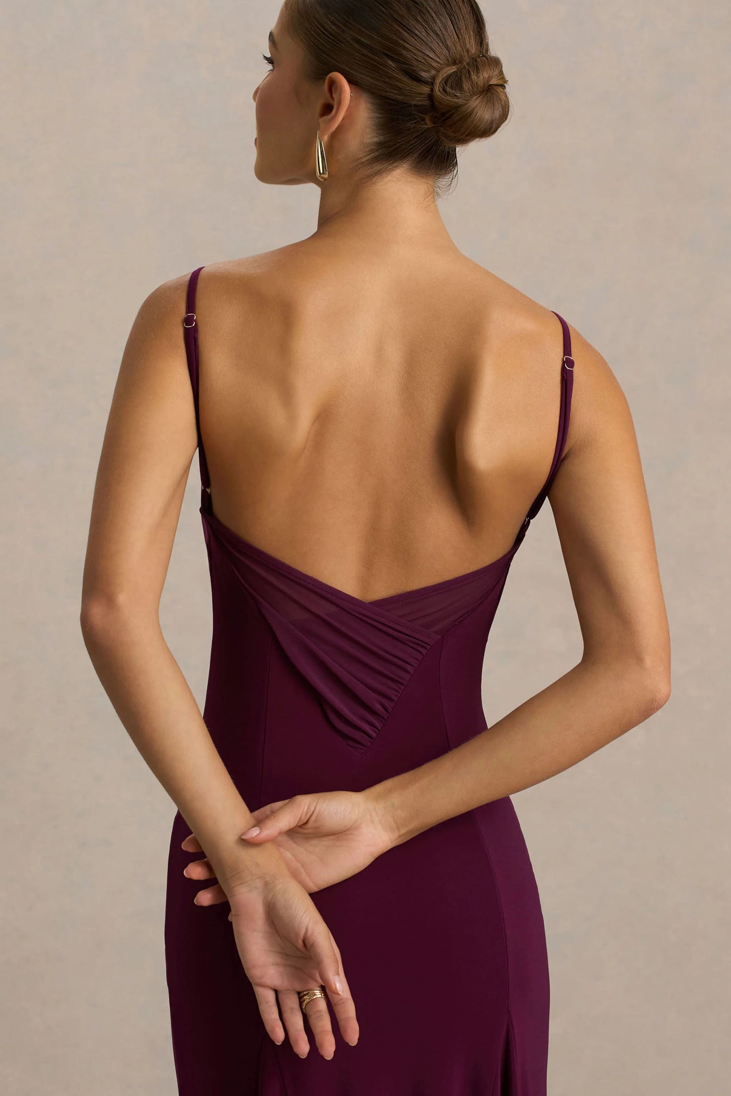 Gabbie Burgundy Cowl-Neck Maxi Dress With Mesh Back Detail