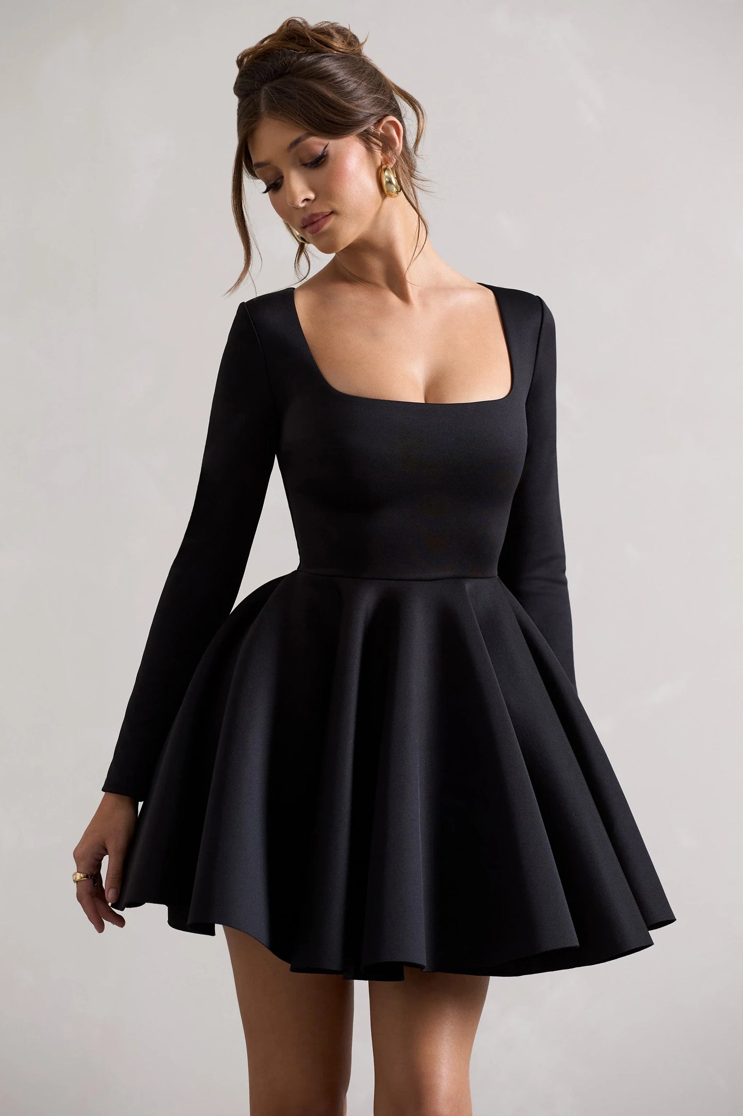 Winslet Black Square-Neck Skater Mini Dress