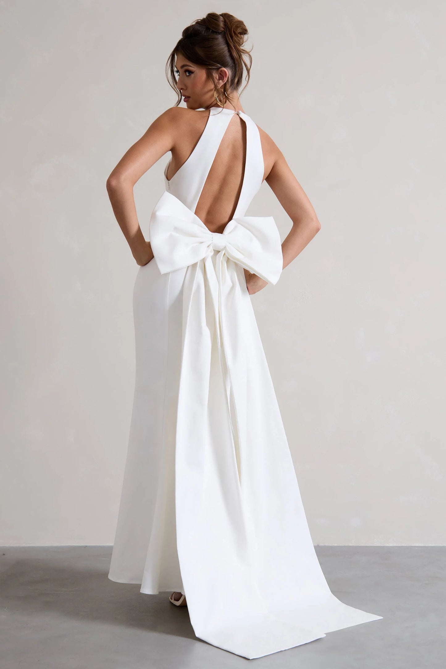 Bestow White Open-Back Maxi Dress With Oversized White Bow