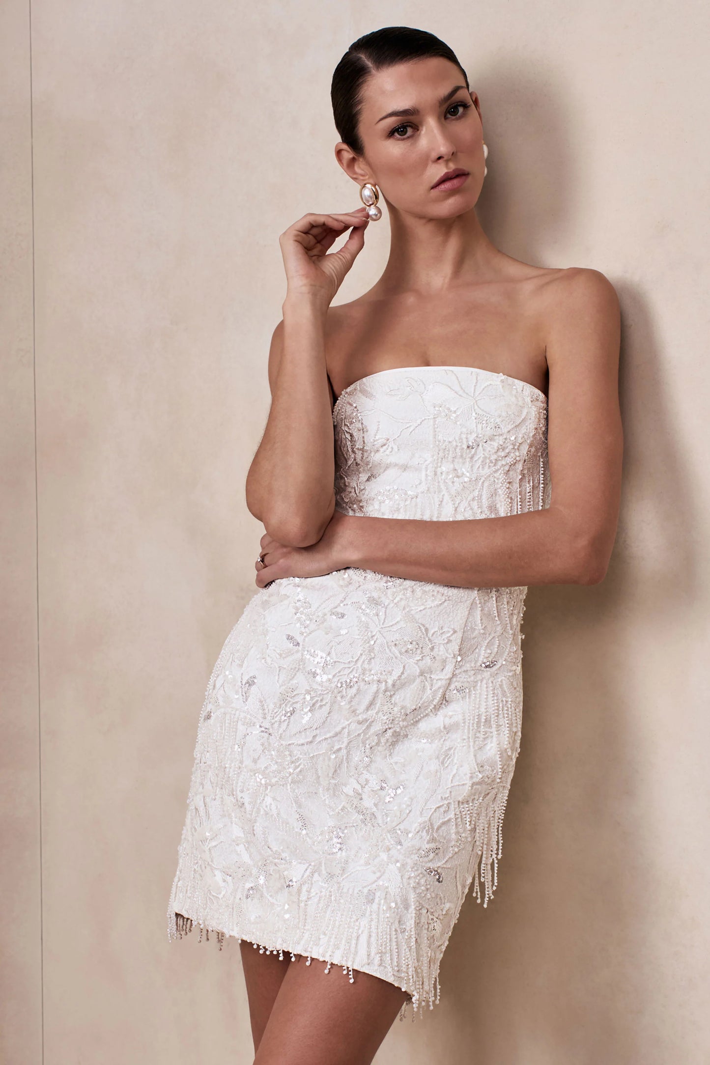 Paulina White Embellished Bandeau Mini Dress