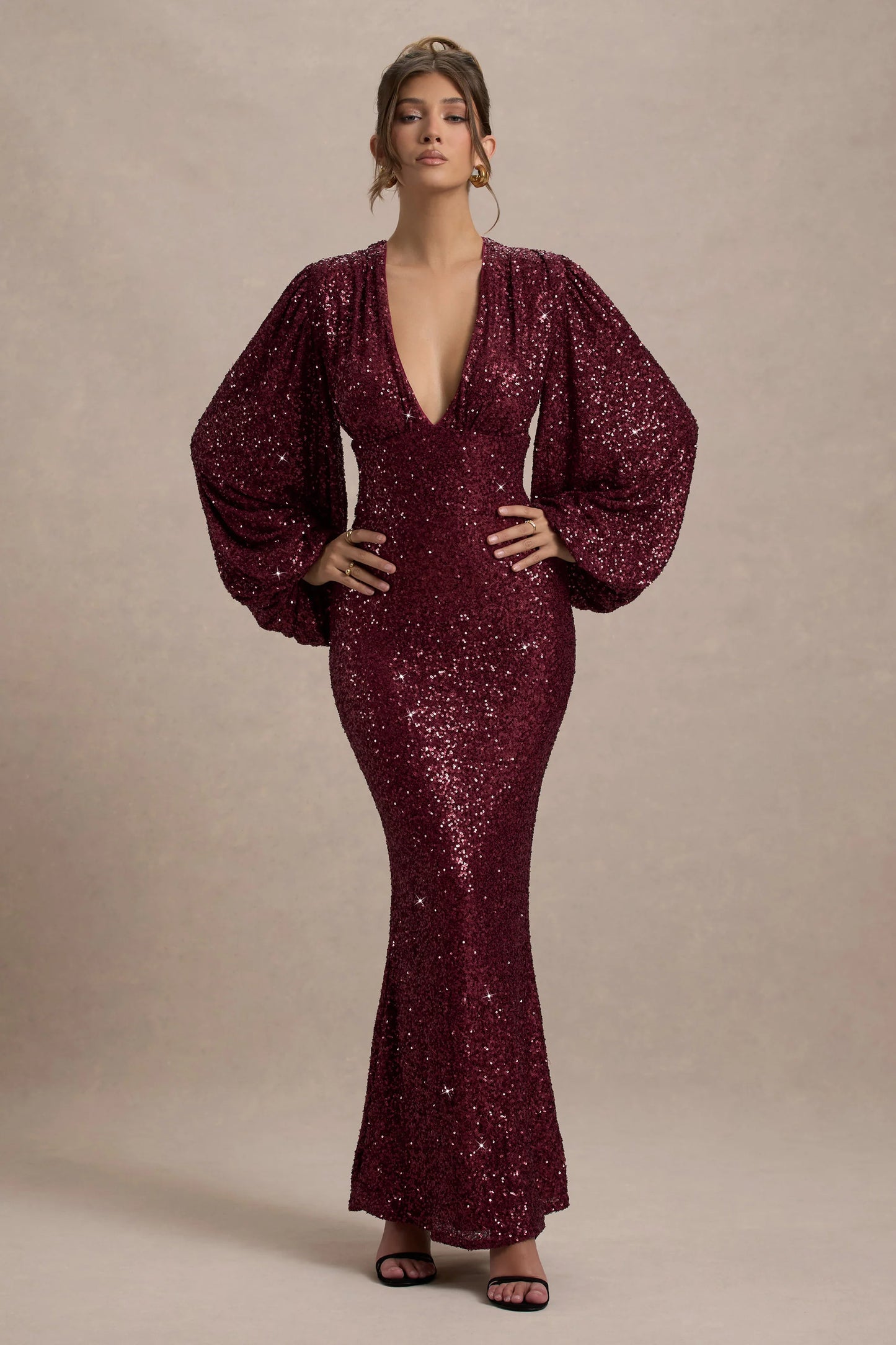 Kaelin Berry Sequin Plunge-Neck Maxi Dress